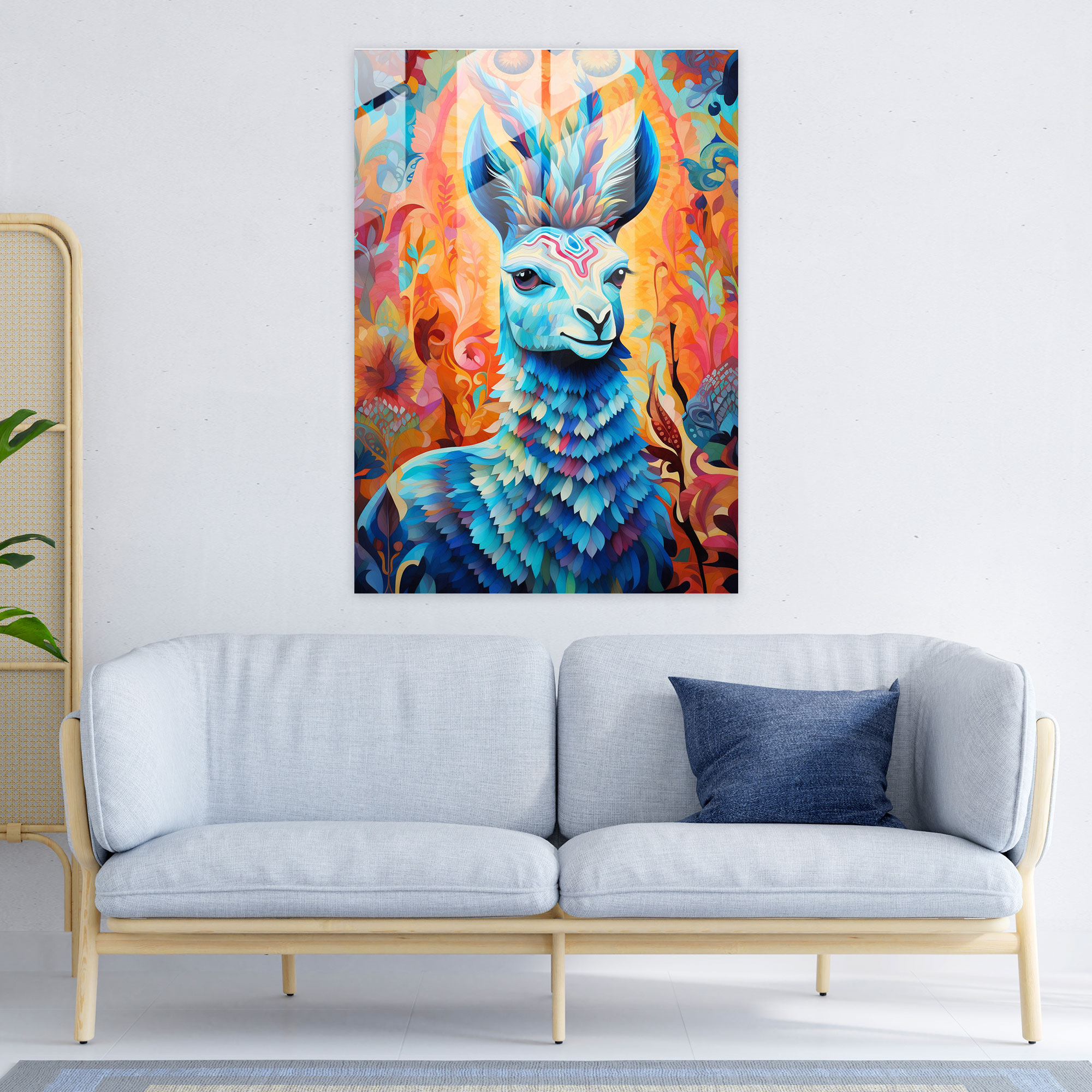Inca Civilization Glass Wall Art - Whimsical Llama In Decorative Patterns Home Decoration - Mayan, Modern Art, Home Decoration, Glass Wall Art