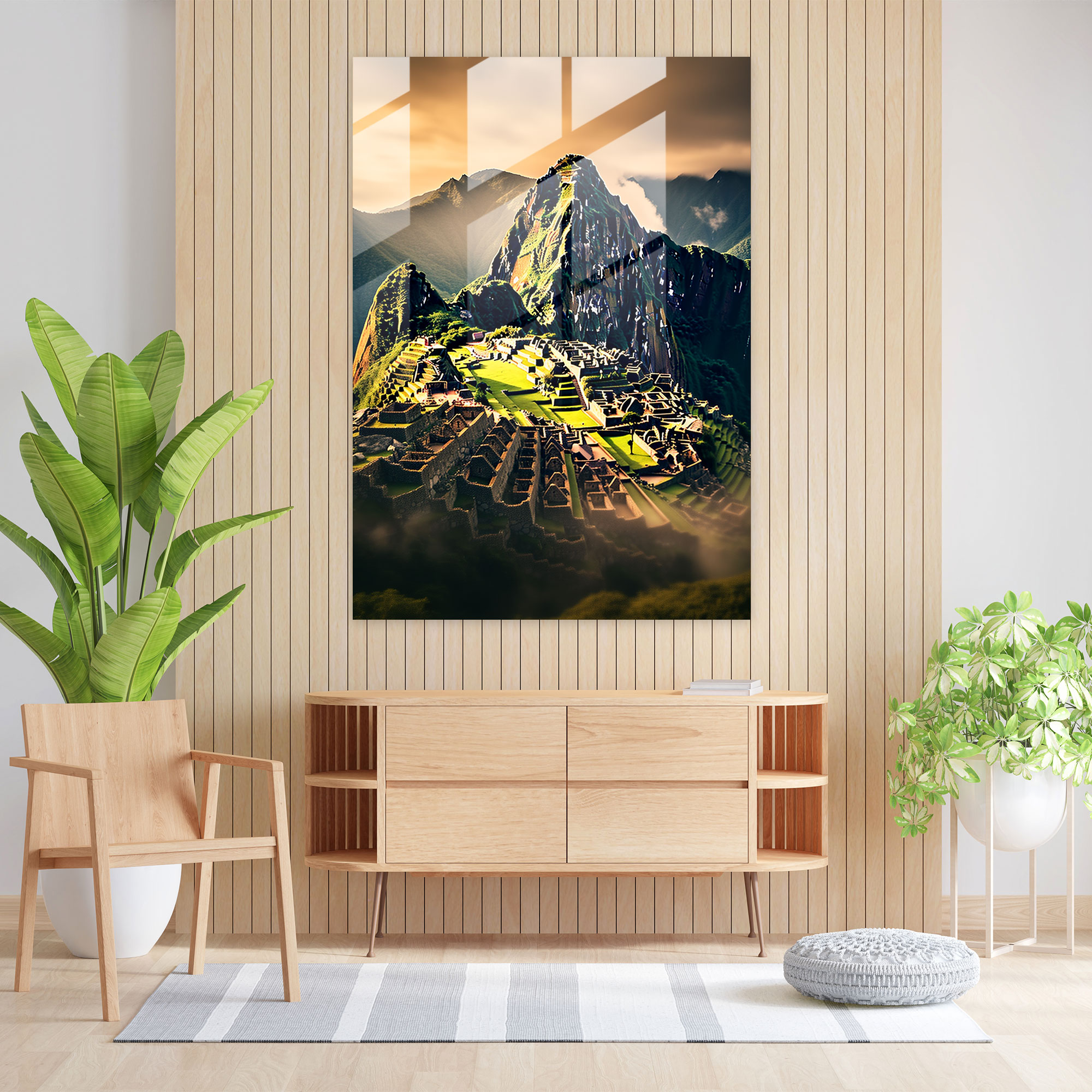 İnka Medeniyeti Cam Tablosu - Minimalist Machu Picchu Duvar Dekorasyonu - Maya Minimalist Tasarım İnka Medeniyeti Ev Dekorasyonu