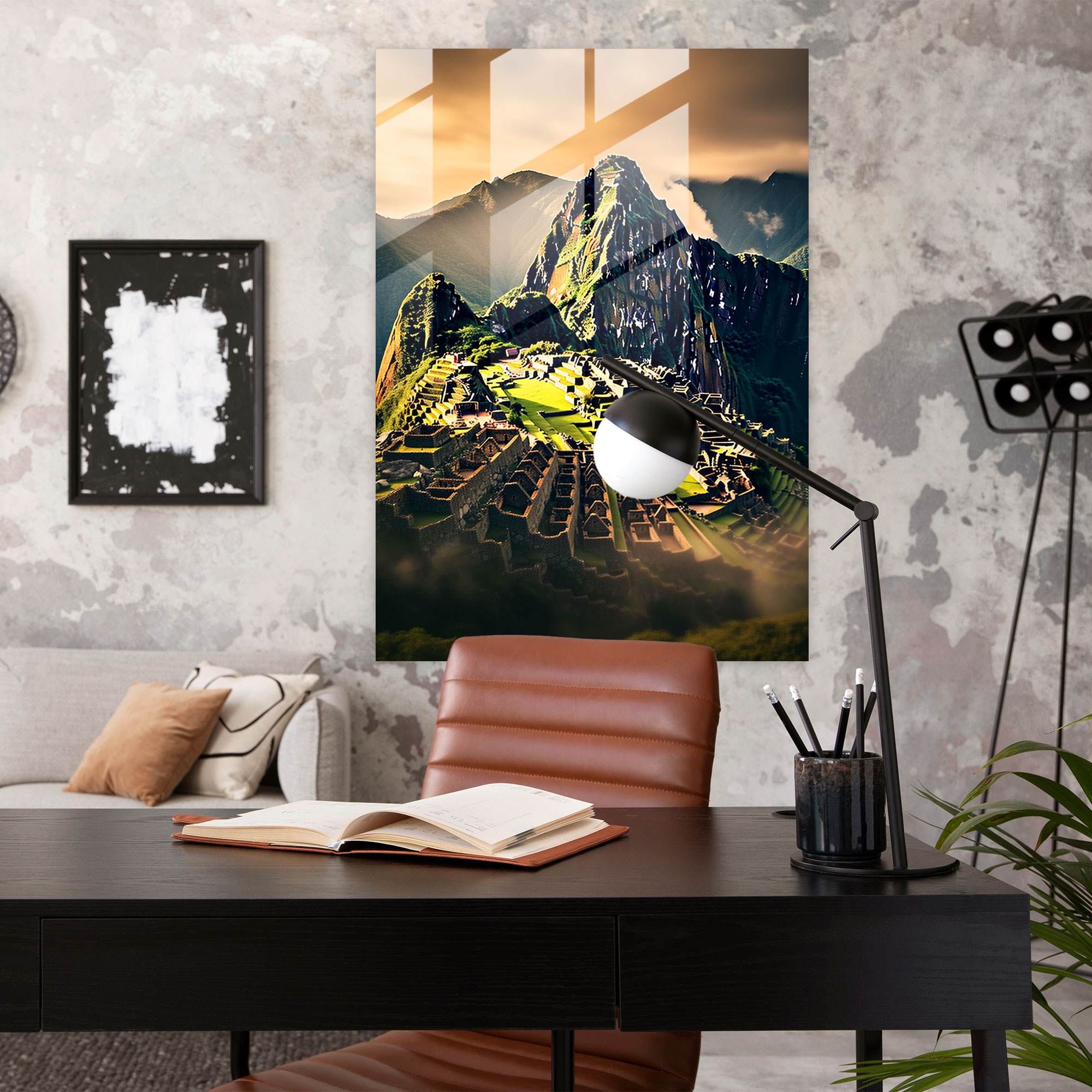 İnka Medeniyeti Cam Tablosu - Minimalist Machu Picchu Duvar Dekorasyonu - Maya Minimalist Tasarım İnka Medeniyeti Ev Dekorasyonu