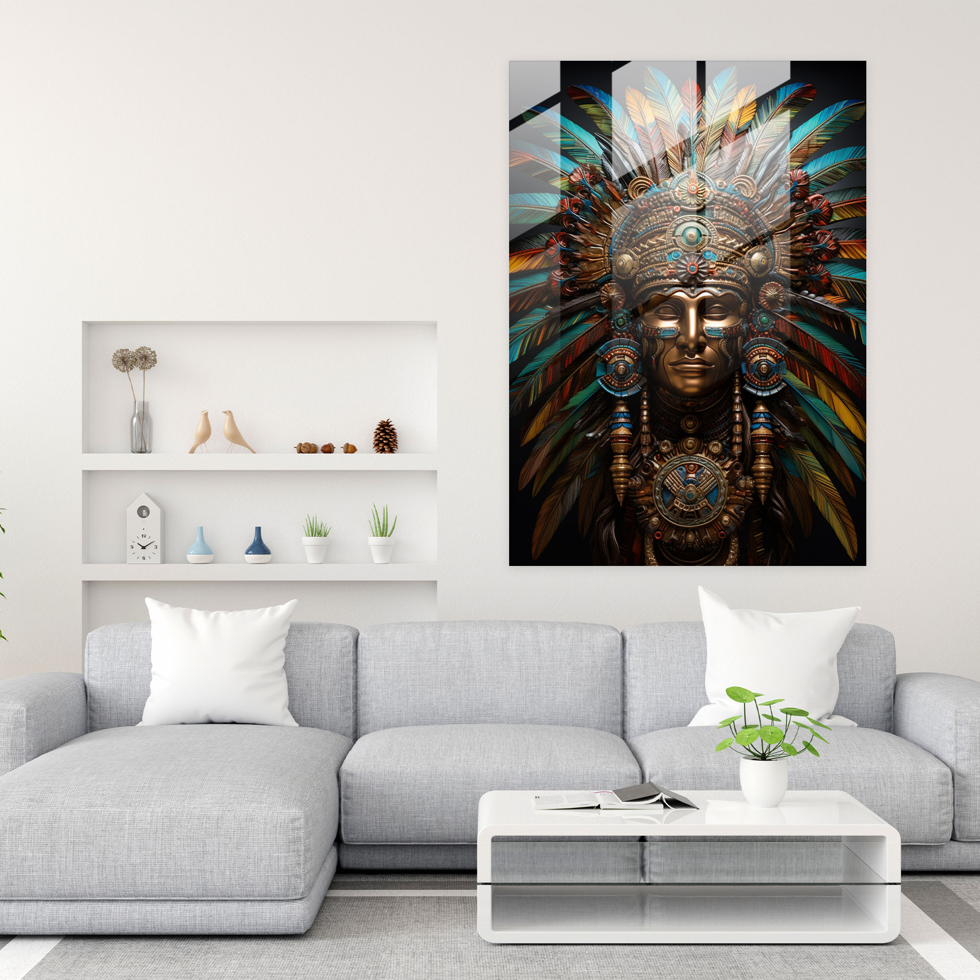 Inca Civilization Glass Wall Art - Majestic Inca Warrior Home Decoration - Mayan, Home Decoration, Glass Wall Art, Wall Decoration