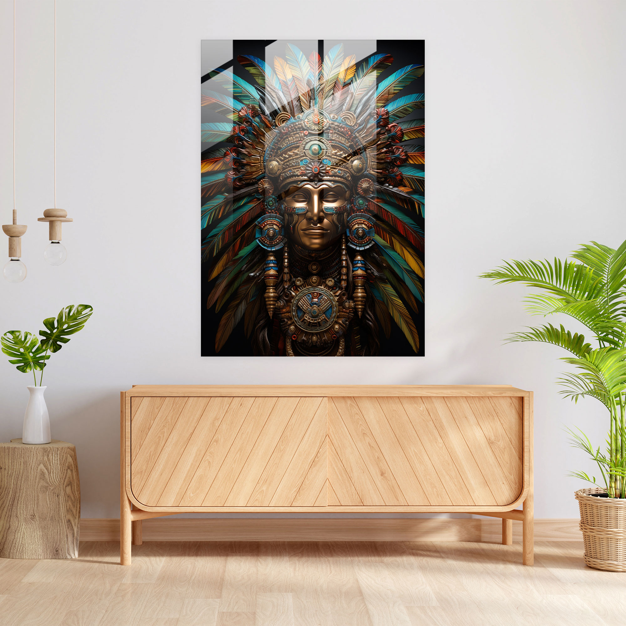 Inca Civilization Glass Wall Art - Majestic Inca Warrior Home Decoration - Mayan, Home Decoration, Glass Wall Art, Wall Decoration
