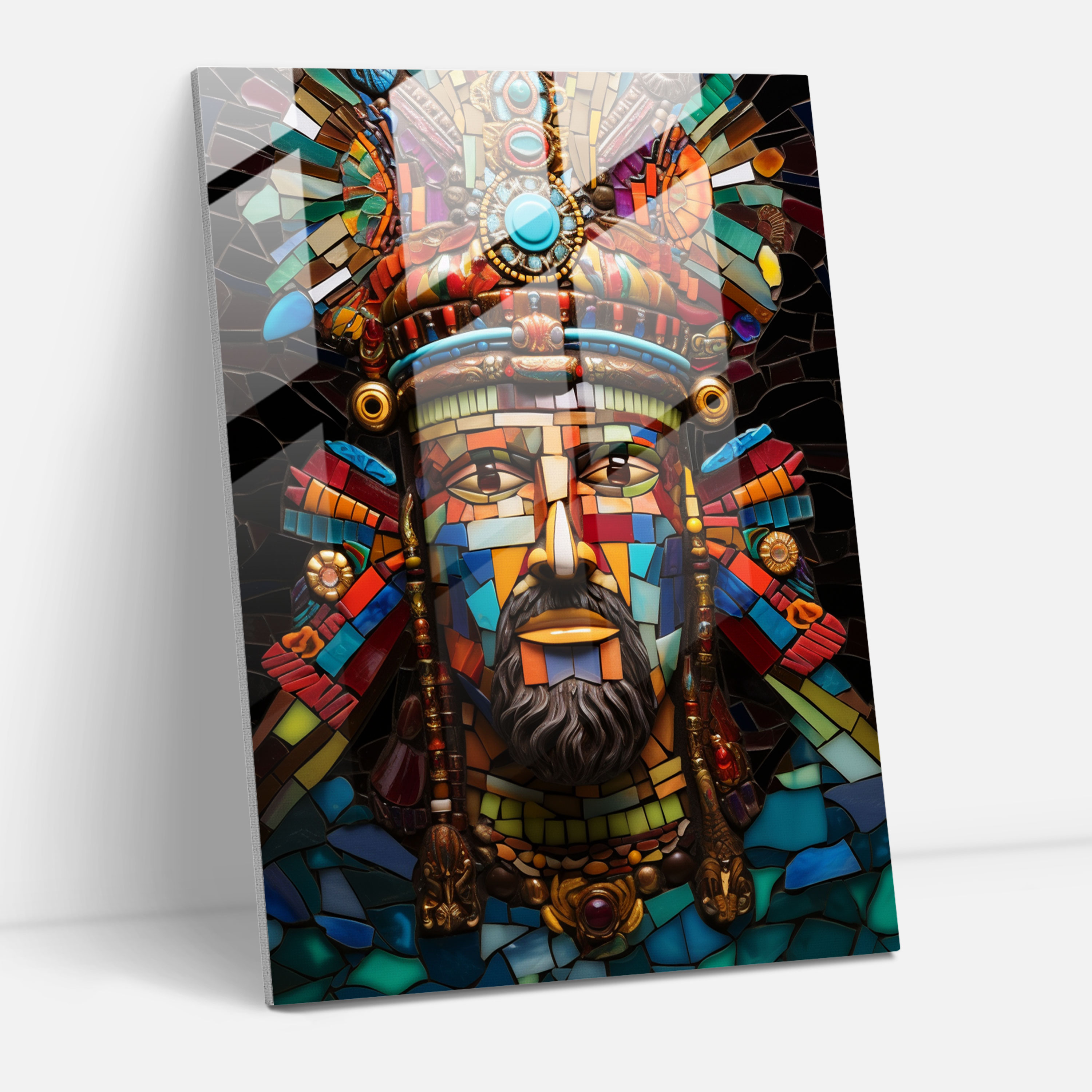 Inca Emperor Mosaic Glass Print - Mayan, Legendary Inca Emperor, Mosaic, Glass Art