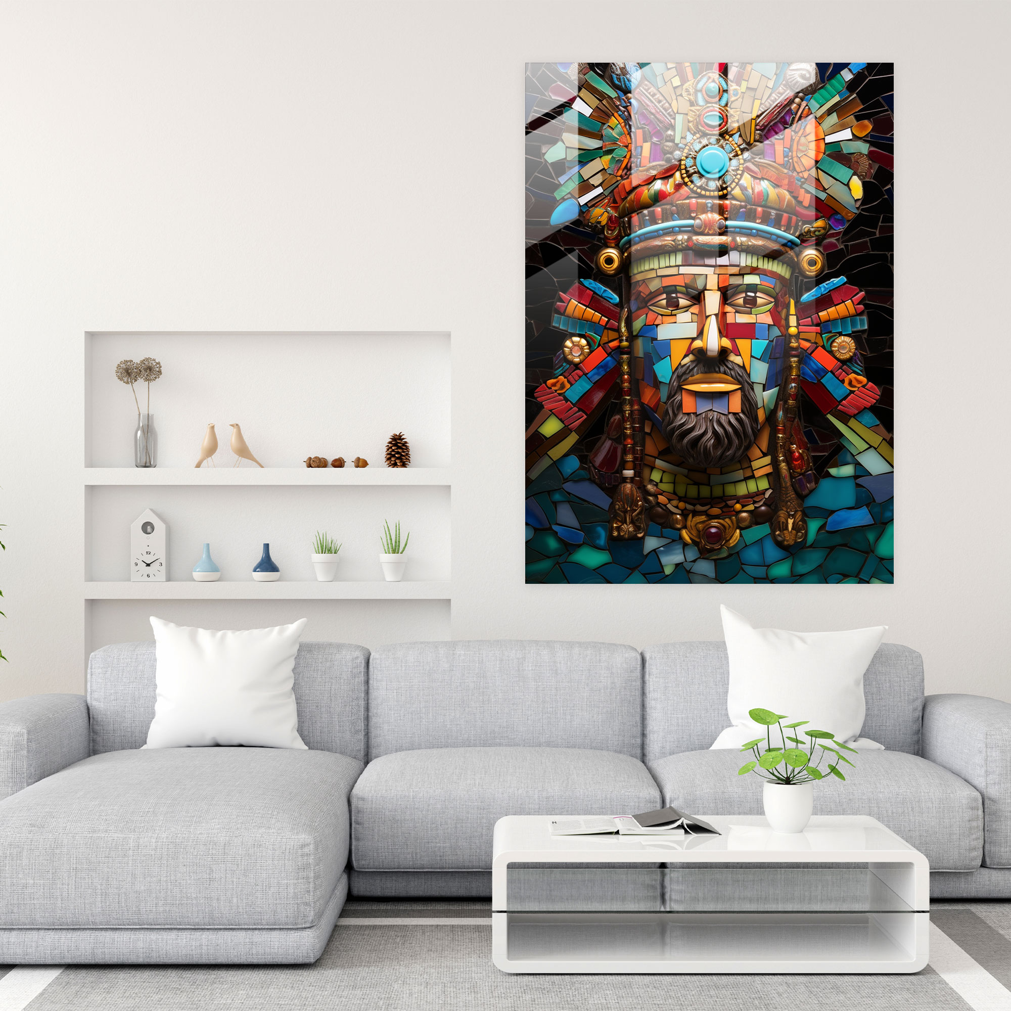 Inca Emperor Mosaic Glass Print - Mayan, Legendary Inca Emperor, Mosaic, Glass Art