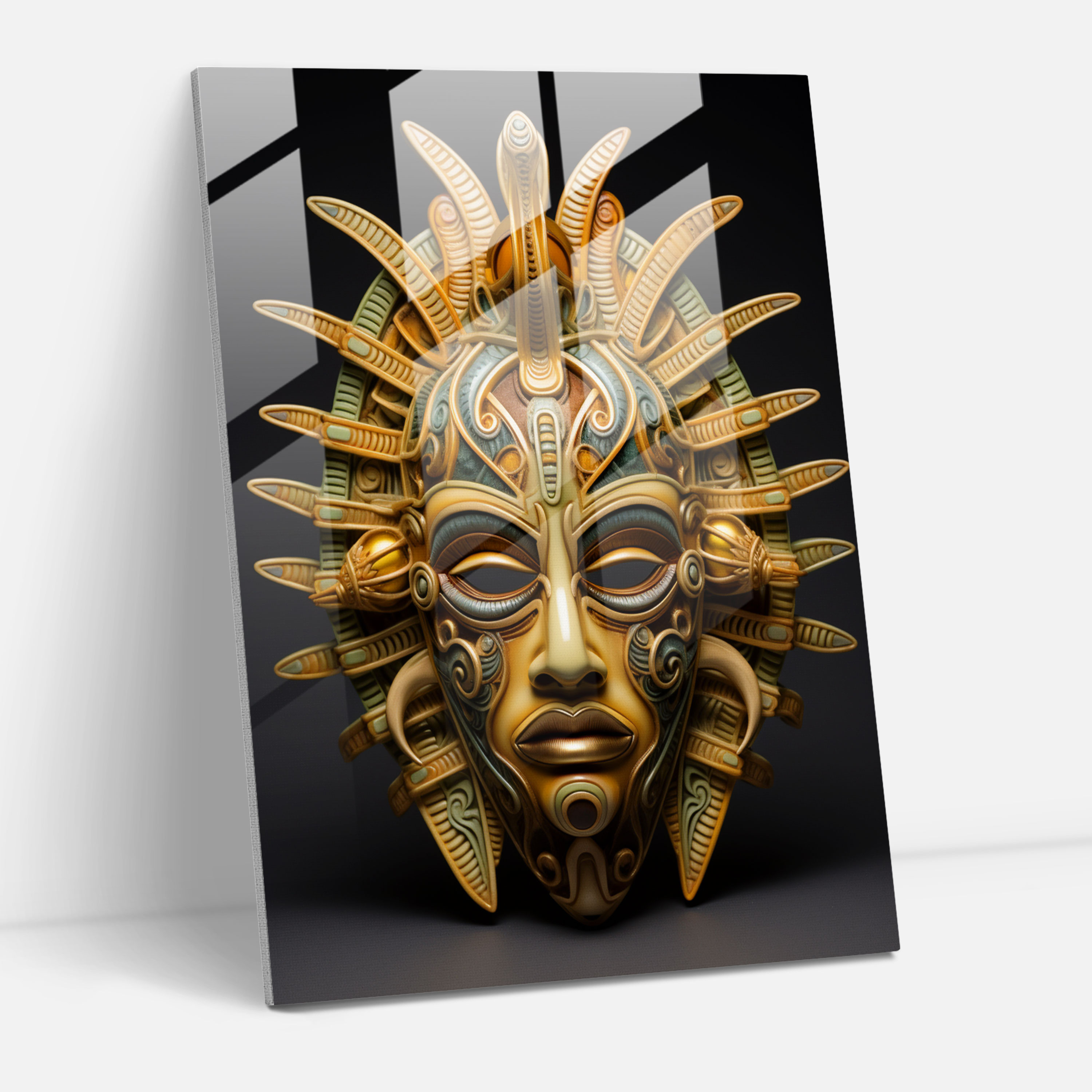 Inca Gold Mask Glass Print - Mayan, Inca Gold Mask, Opulence, Glass Wall Art