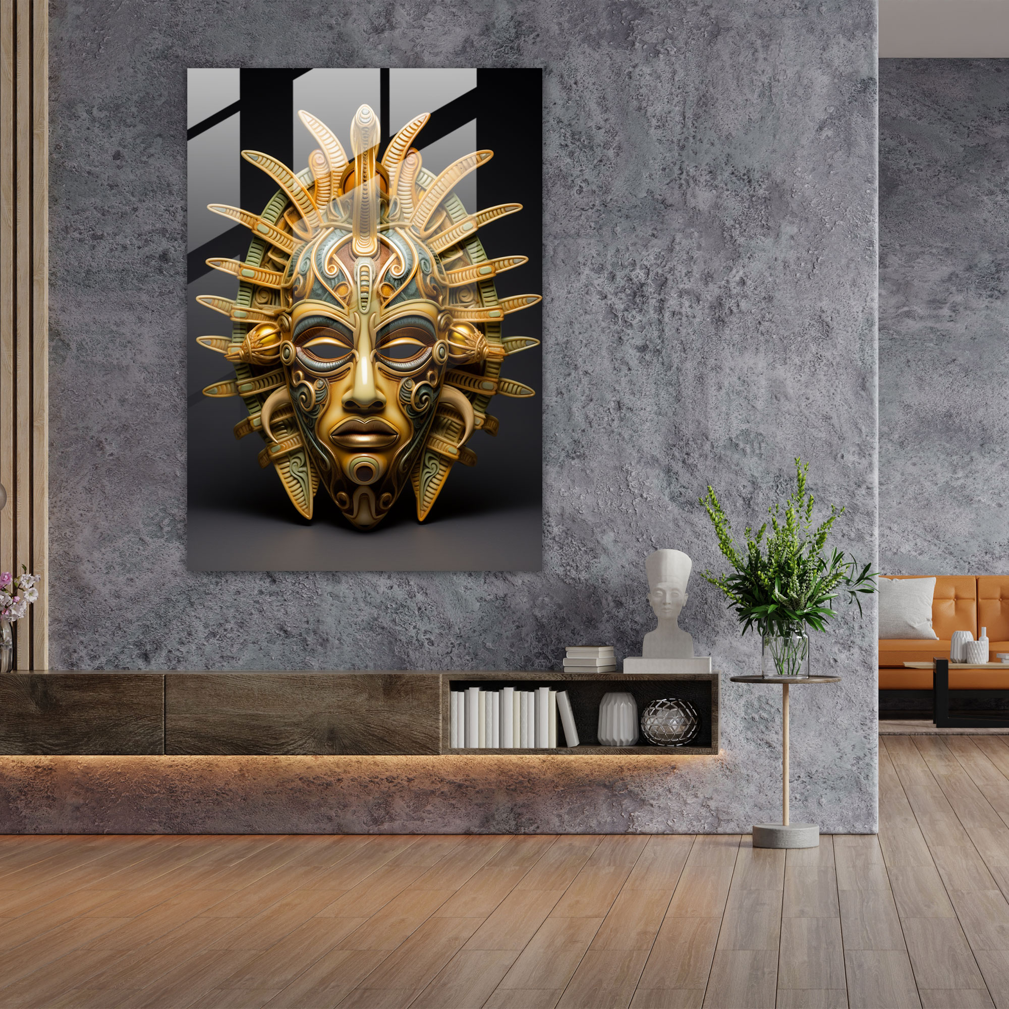 Inca Gold Mask Glass Print - Mayan, Inca Gold Mask, Opulence, Glass Wall Art