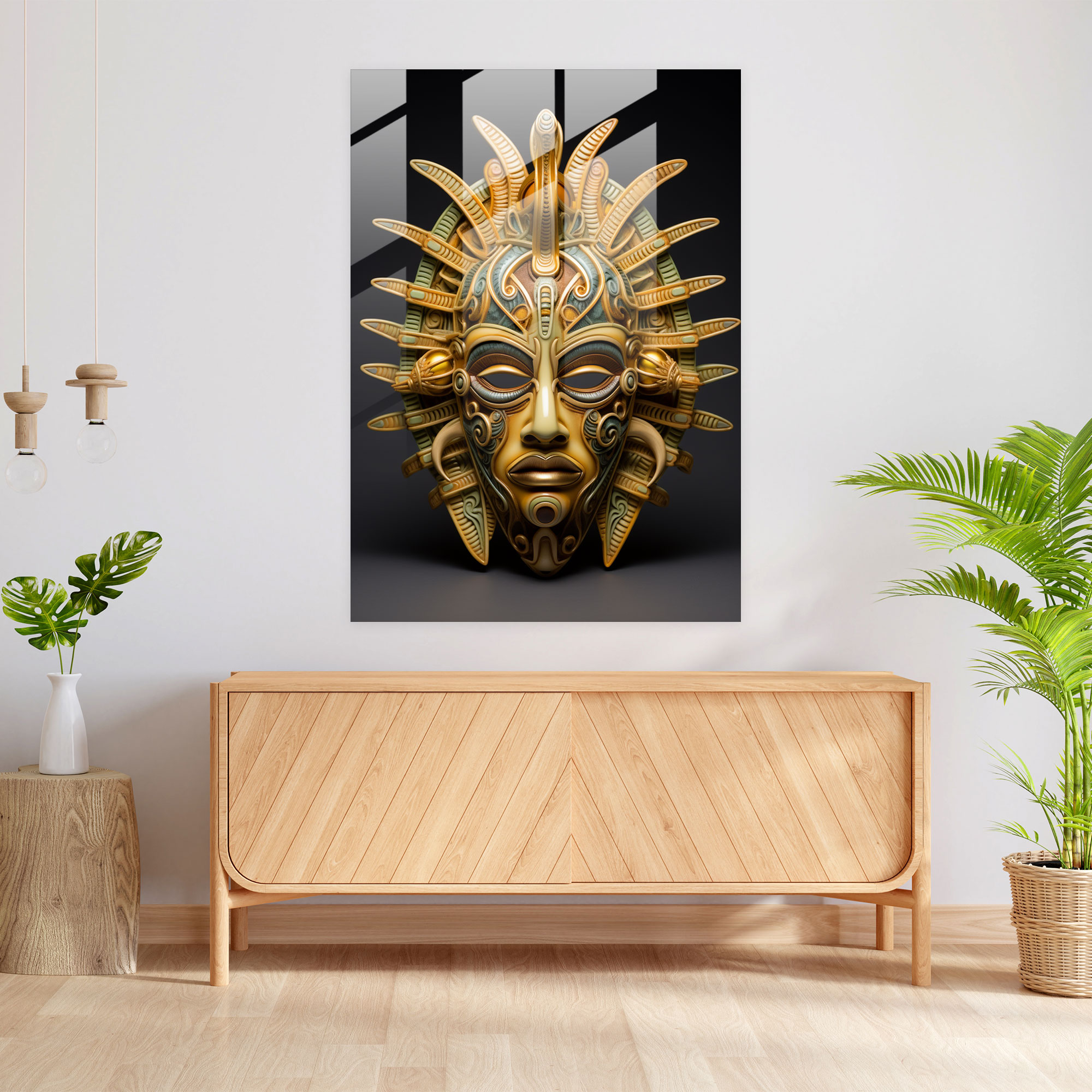 Inca Gold Mask Glass Print - Mayan, Inca Gold Mask, Opulence, Glass Wall Art