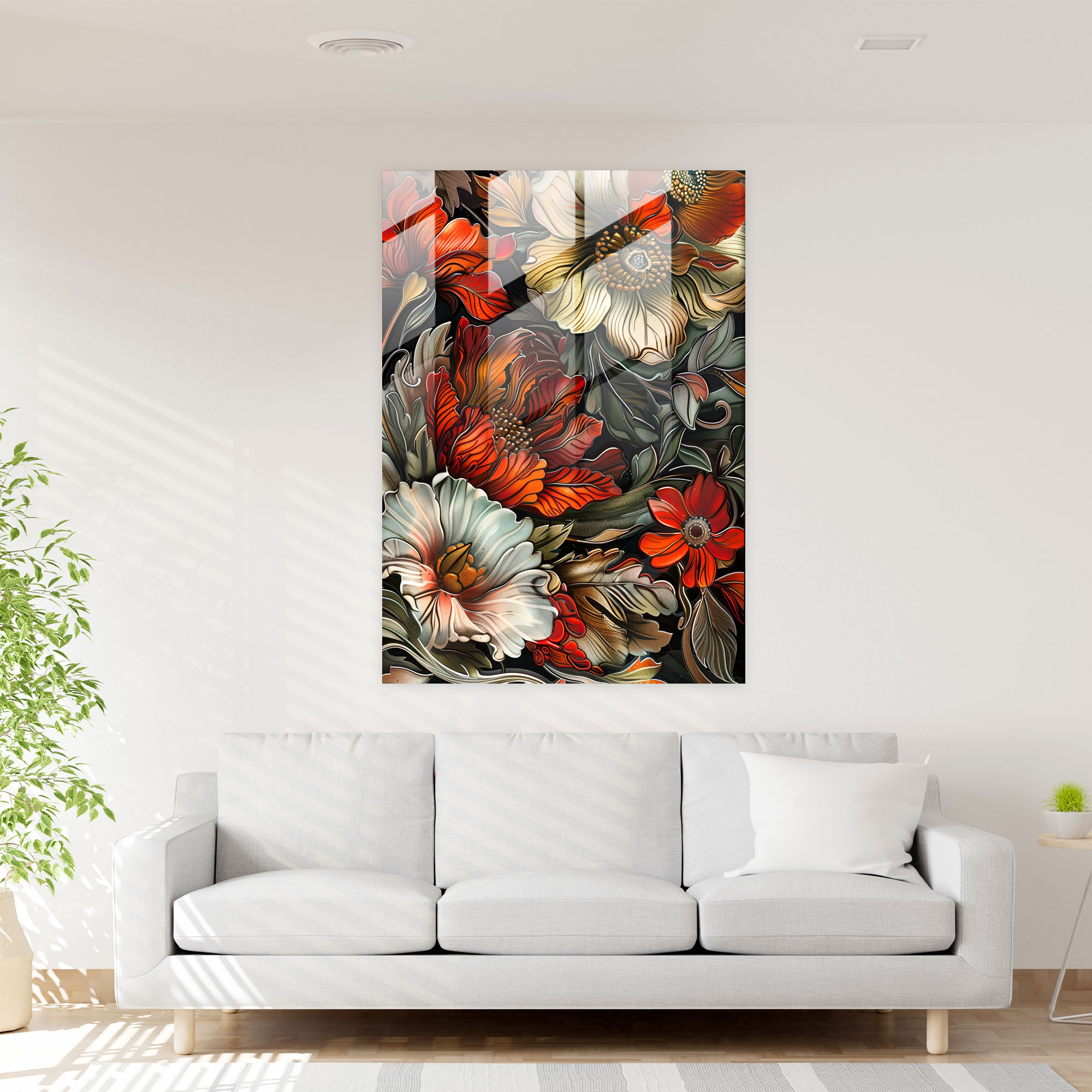 Komplexes Blumenmuster Glasbild - Mannerismus Wanddekoration Leinwandbild Glasbild