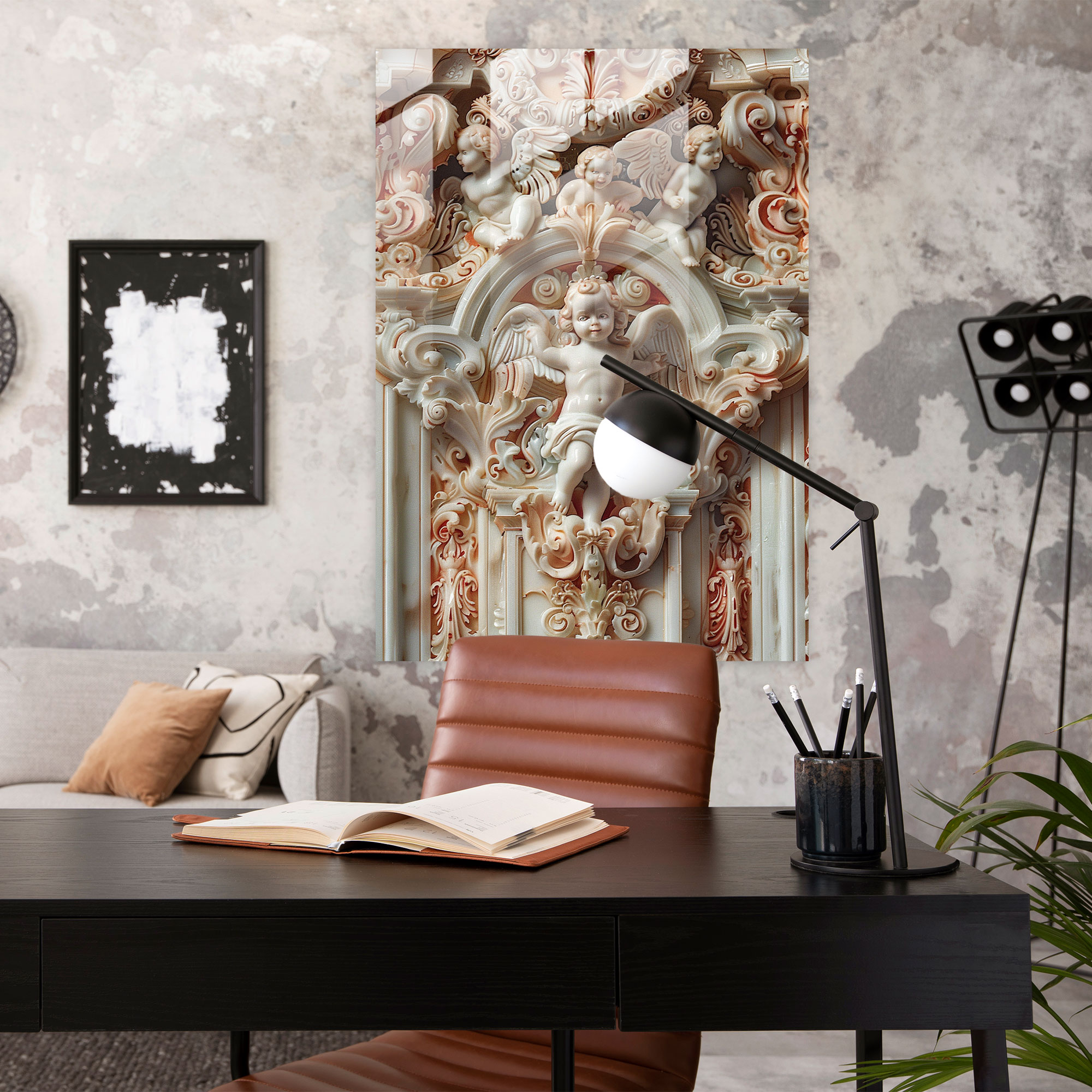 Oyuncu Melek Figürlü Cam Tablo Sanatı - Modern Sanat Süslü Mimarlık