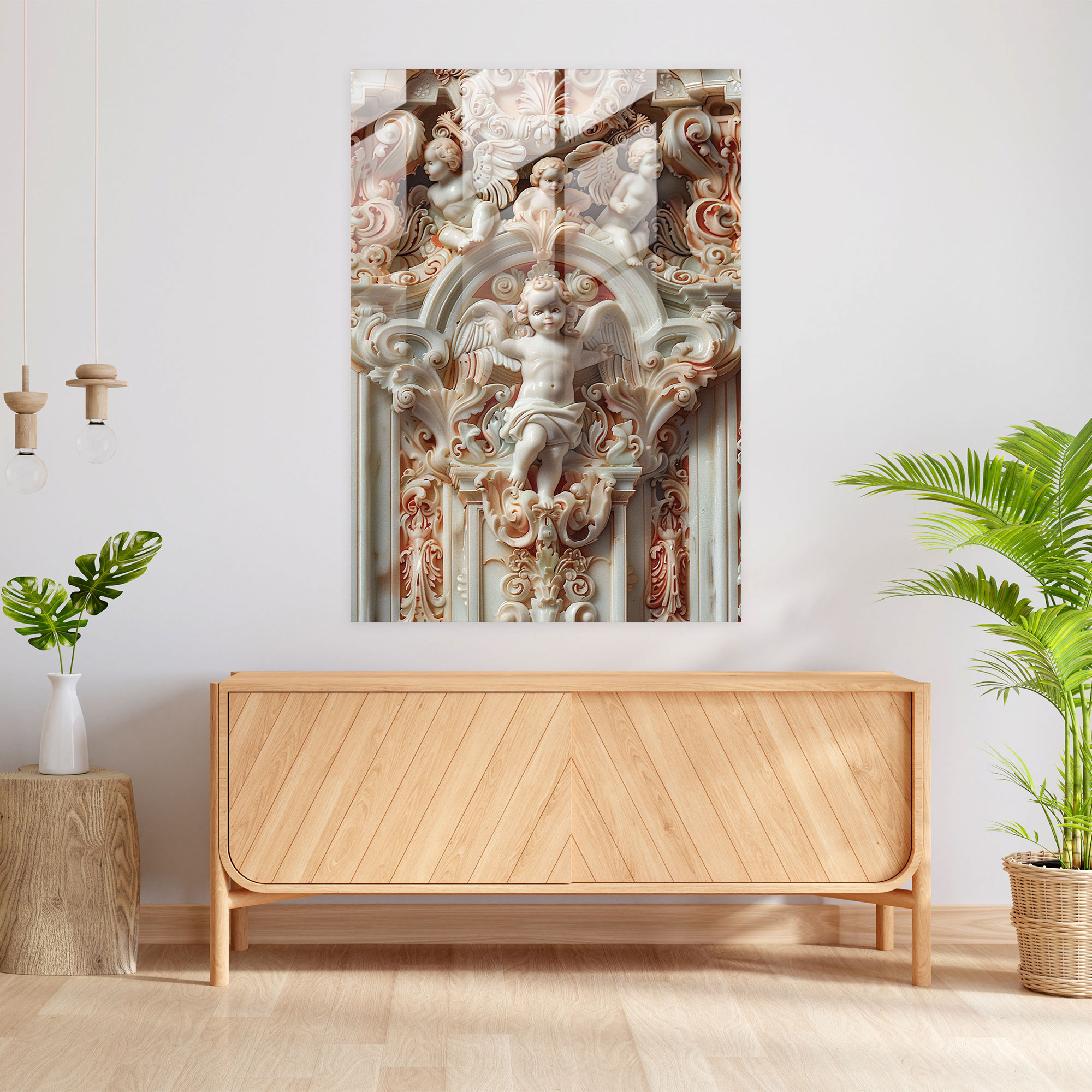 Oyuncu Melek Figürlü Cam Tablo Sanatı - Modern Sanat Süslü Mimarlık