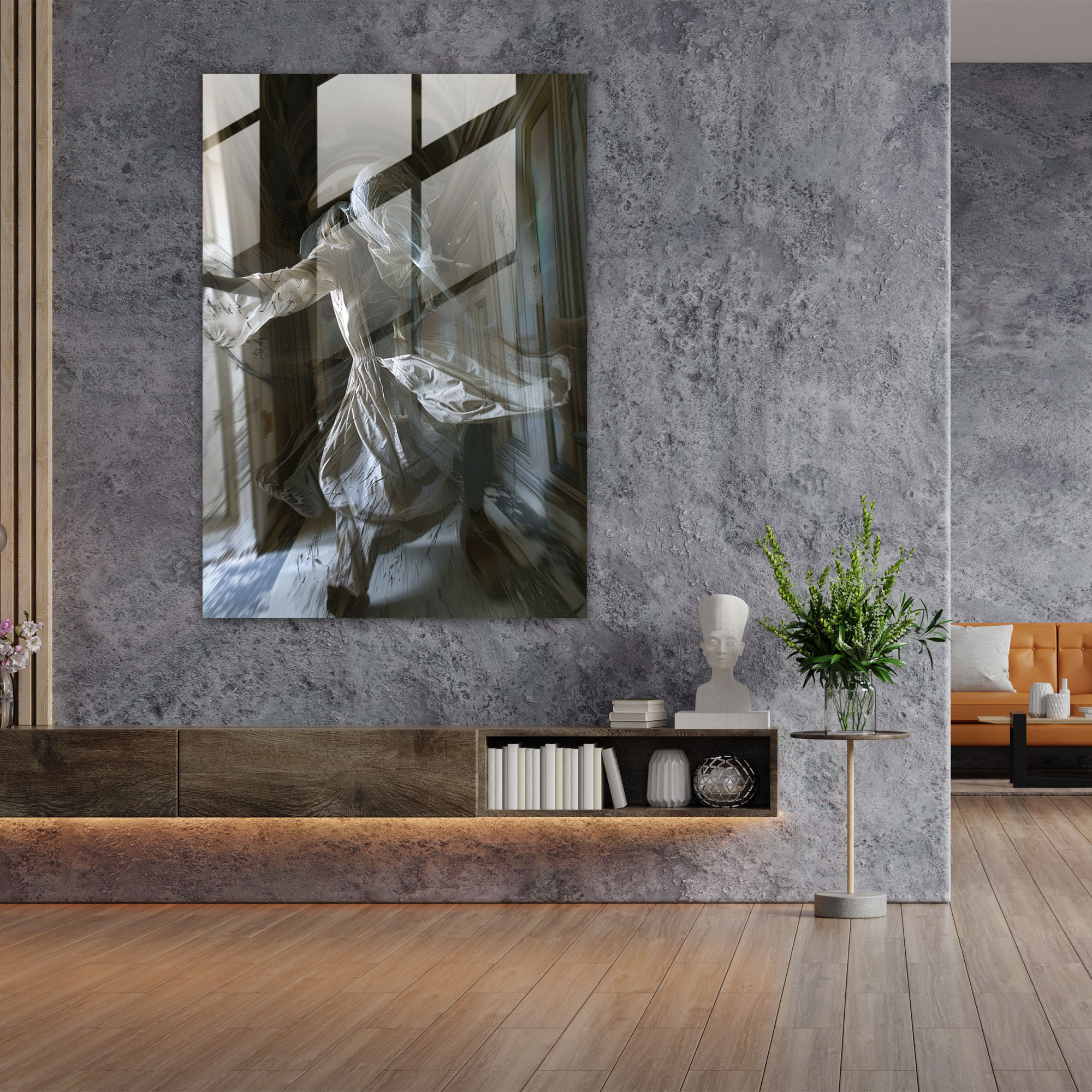 Glasbild: Geheimnisvolle Faszination - Mannerismus Wohnaccessoire Wanddekoration verdrehte Posen
