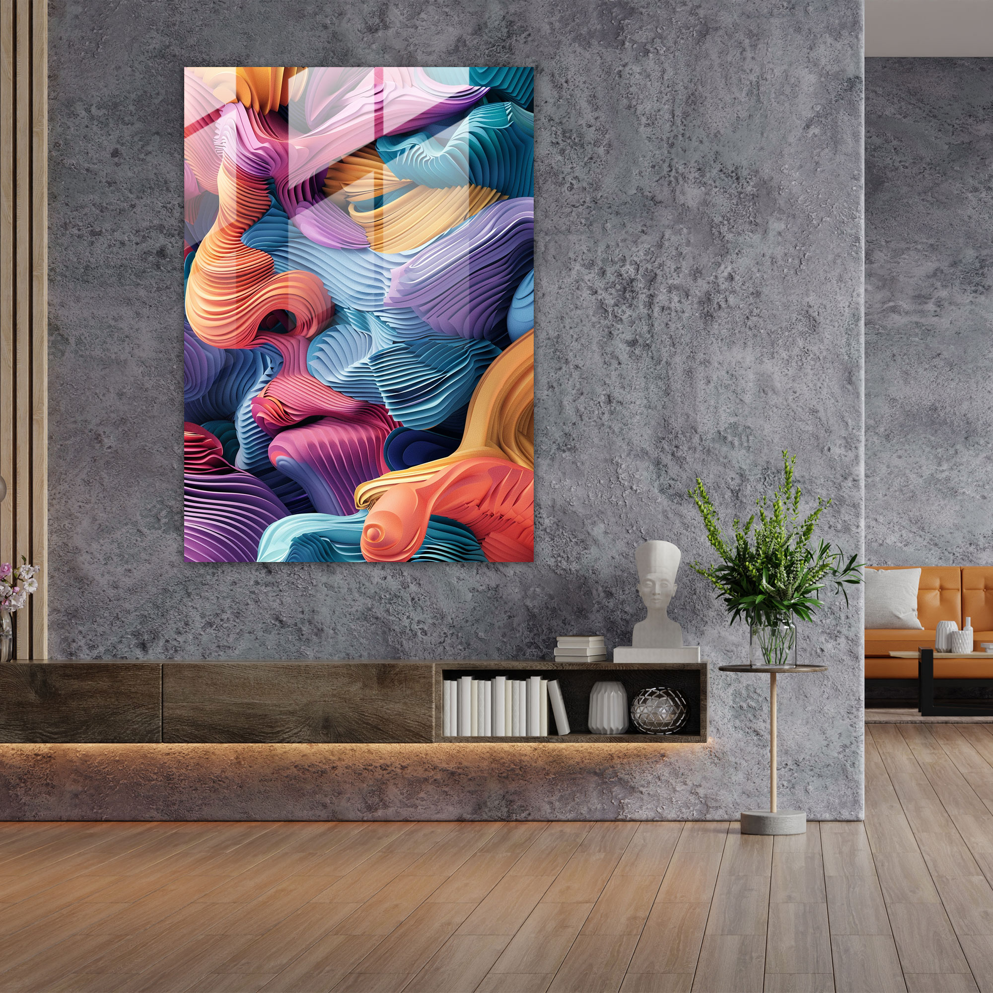 Canlı Dönüşler Cam Tablo - Manezar Cam Tablo Modern Sanat Cam Duvar Sanatı
