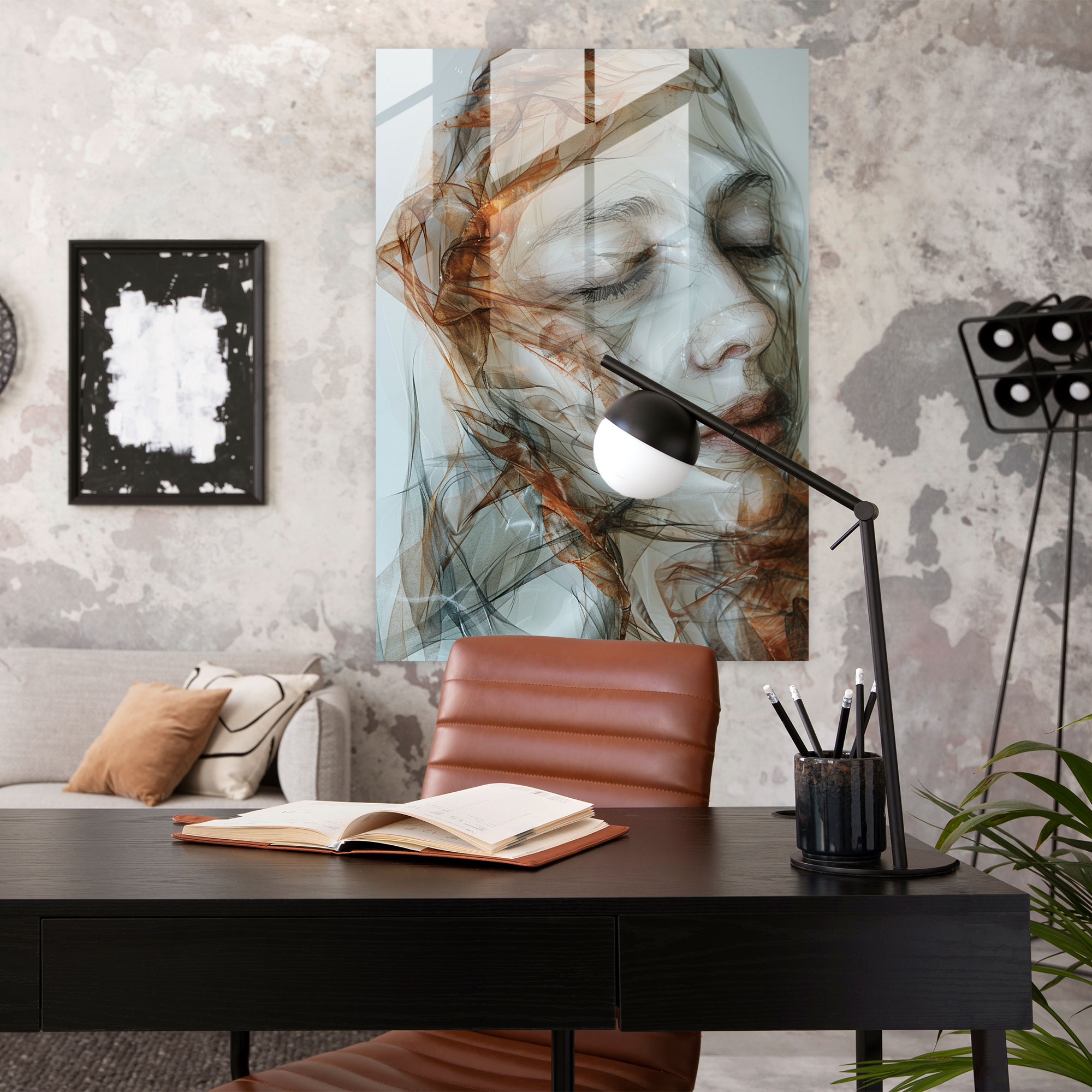 Mannerism Cam Tablo Sanatı - İfade Dolu Yüzler - Ev Dekorasyonu Modern Sanat