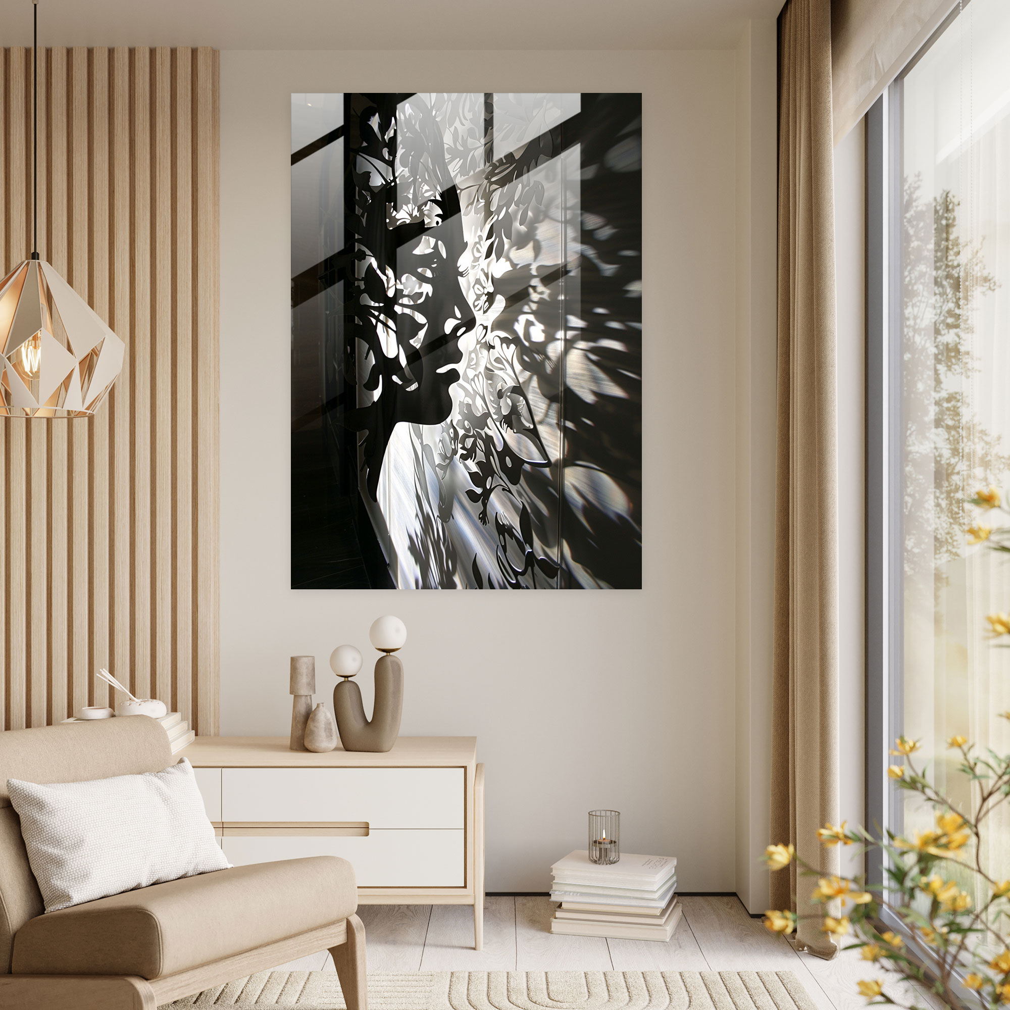 Oyuncu Işık ve Gölge ile Süslenmiş Mannerism Duvar Dekorasyonu - Modern Sanat Cam Tablo Duvar Dekorasyonu