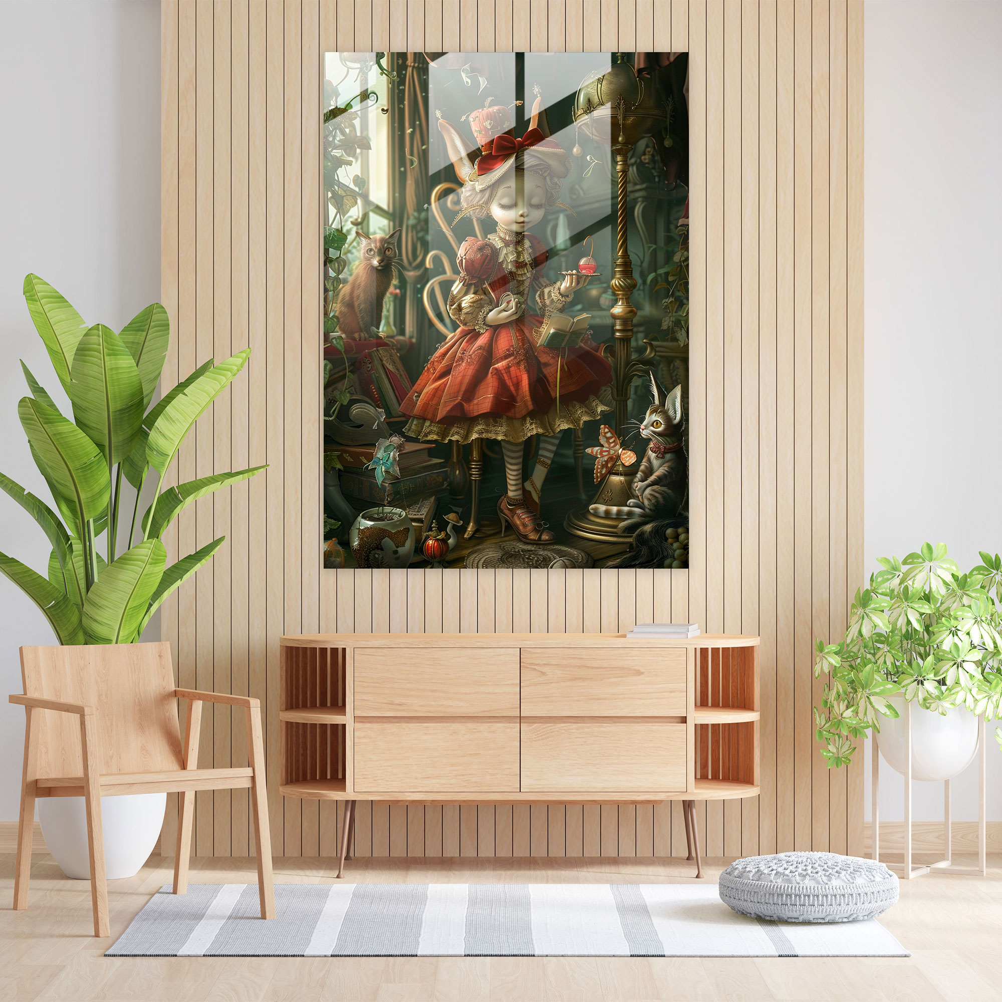 Spielhaftes Glasbild im Manierismus-Stil - Dekoration für Zuhause und moderne Kunst