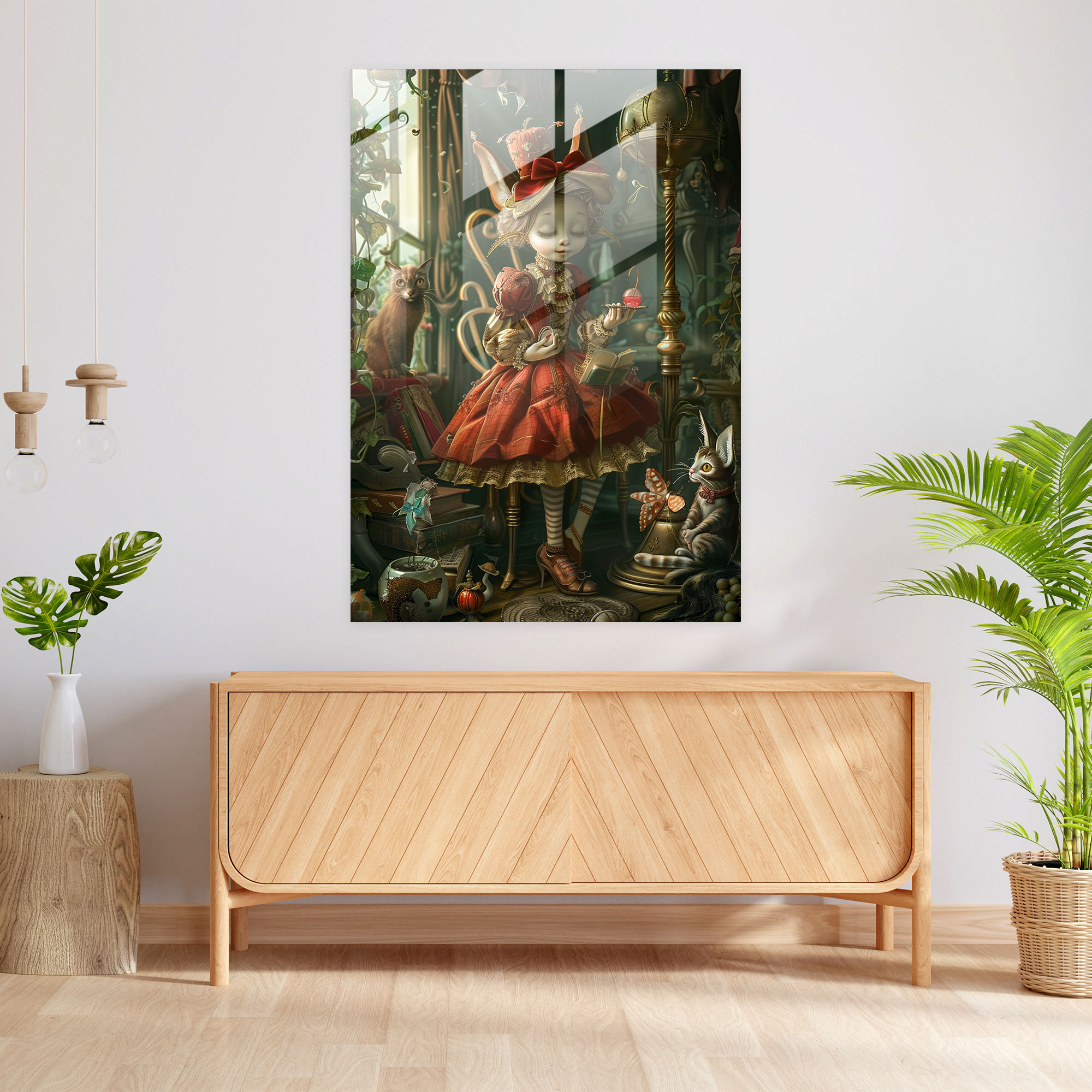 Spielhaftes Glasbild im Manierismus-Stil - Dekoration für Zuhause und moderne Kunst