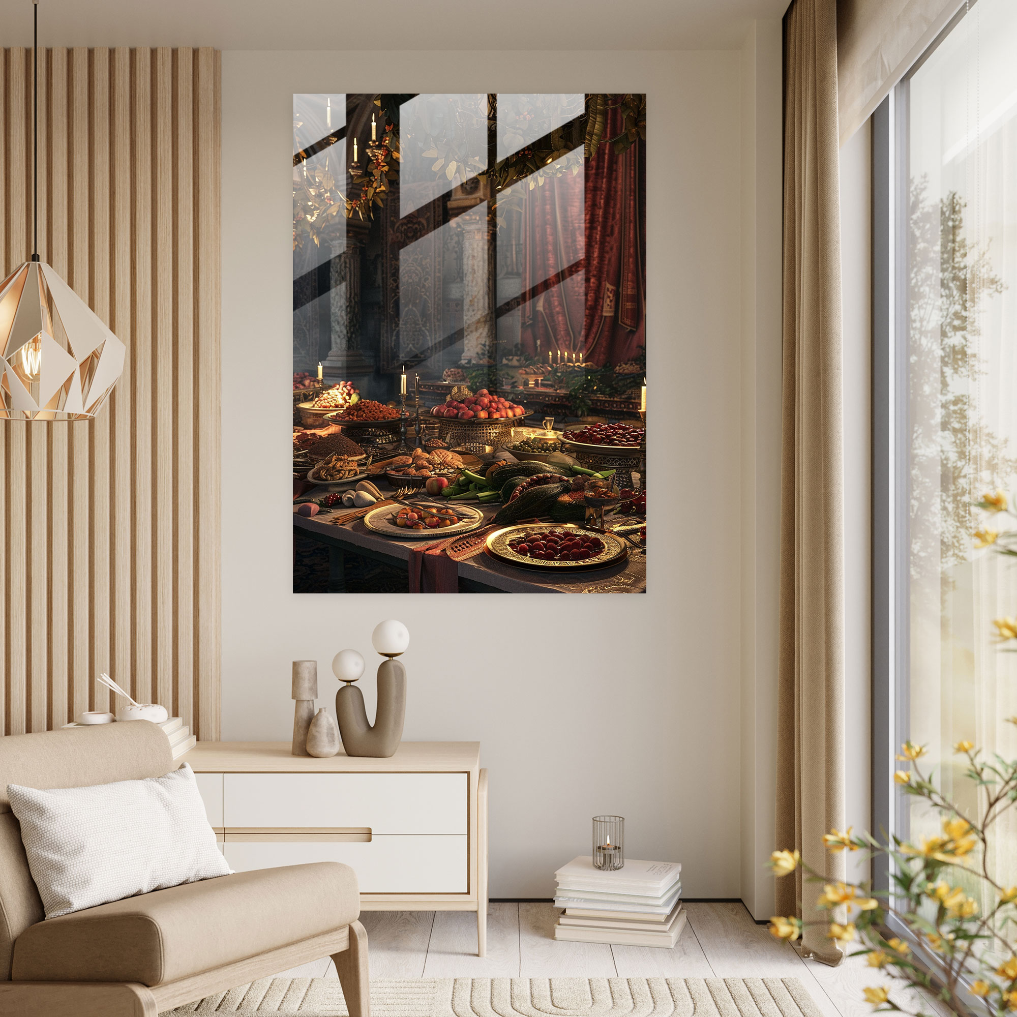 Lüks Rönesans Sofrası Cam Tablosu - Mannerism Rönesans Cam Sanatı