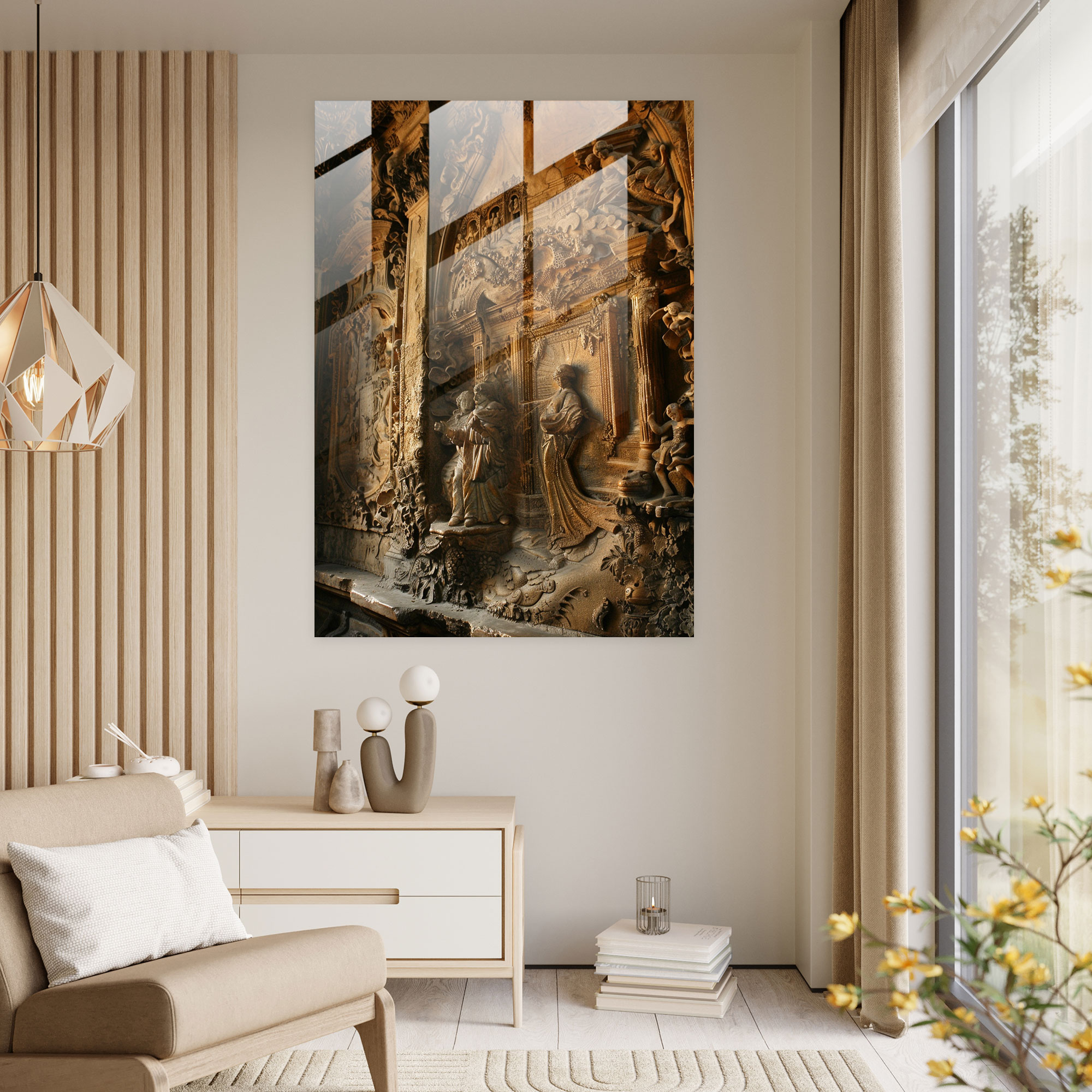İlginç Simge ve Detaylarla Bezeli Mannerizm Duvar Dekorasyonu - Mannerizm Modern Sanat Cam Tablo