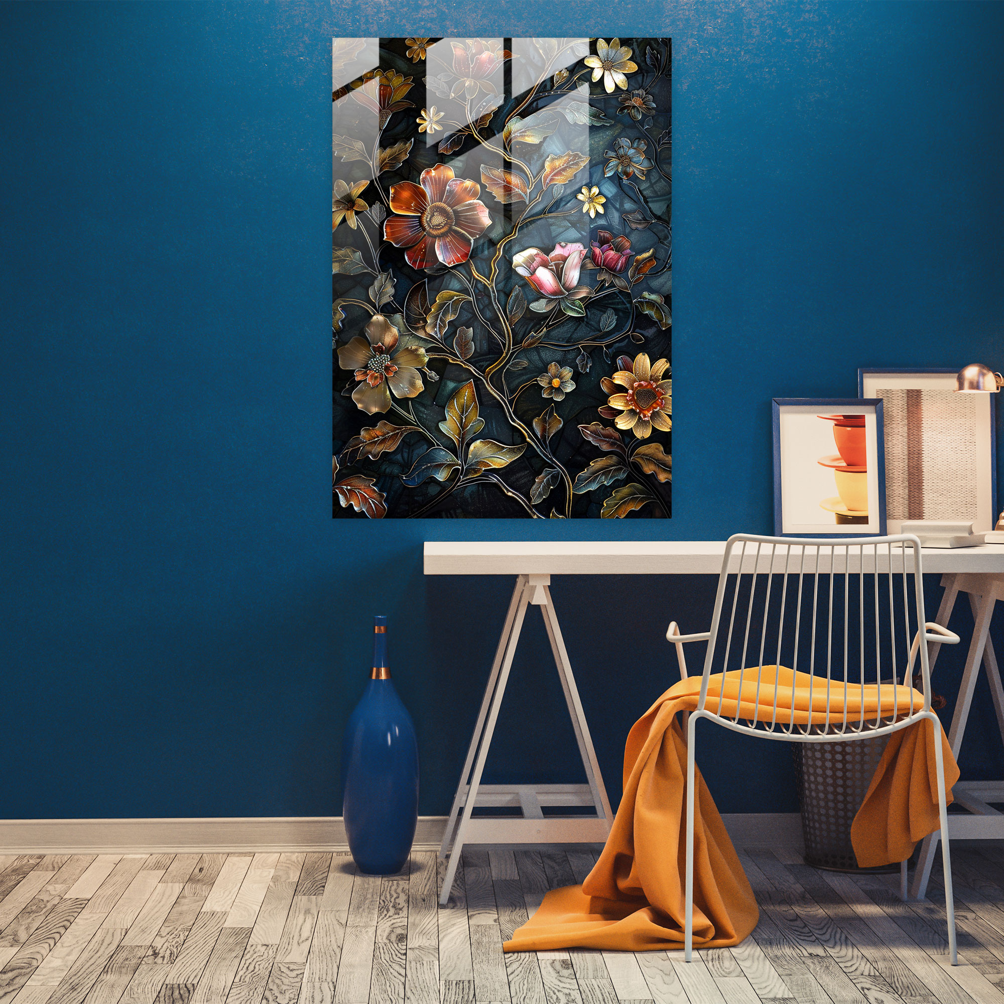 İnce İşlemeli Çiçek Desenli Cam Tablo Sanatı - Mannerism Cam Tablo Ev Dekorasyonu Modern Sanat