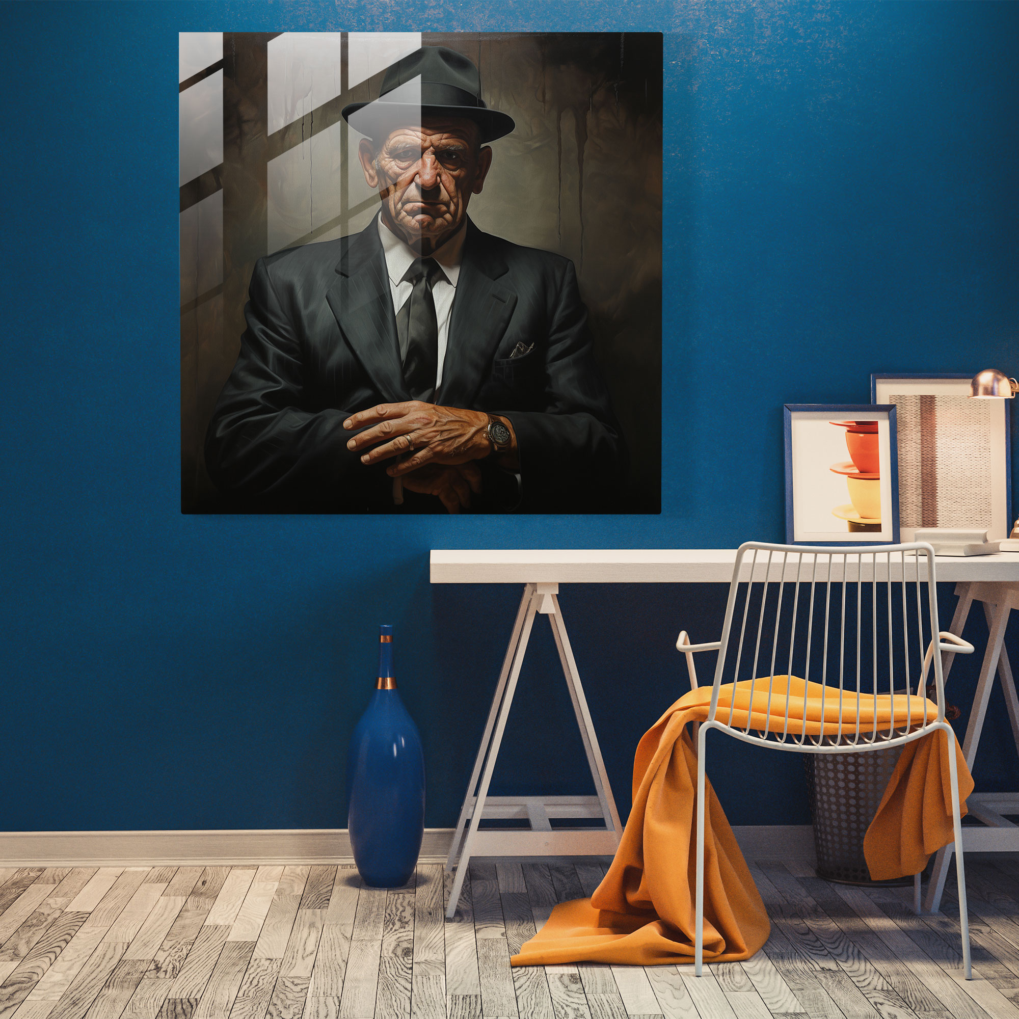 Unyielding Gaze - Realistic Mafia Enforcer Glass Print