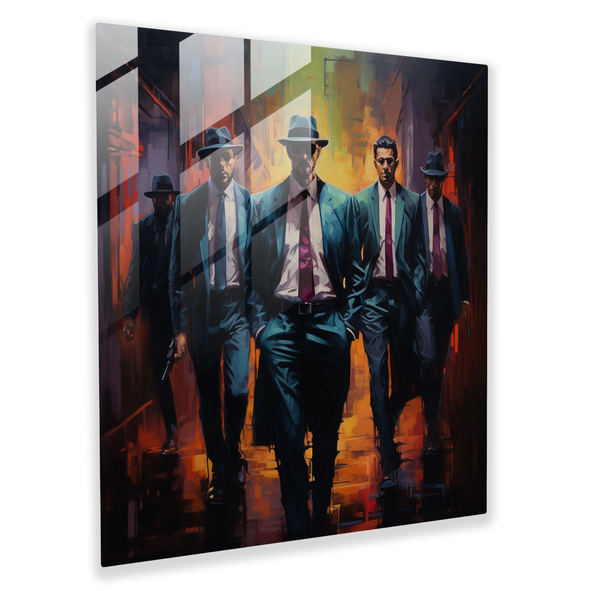 Luminous Spectrum Glass Print - Gangster Gathering in the Shadows - Modern Wall Decoration