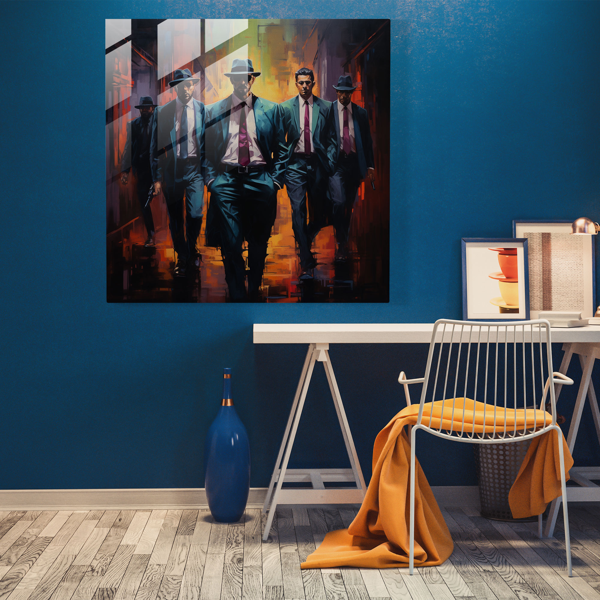 Luminous Spectrum Glass Print - Gangster Gathering in the Shadows - Modern Wall Decoration