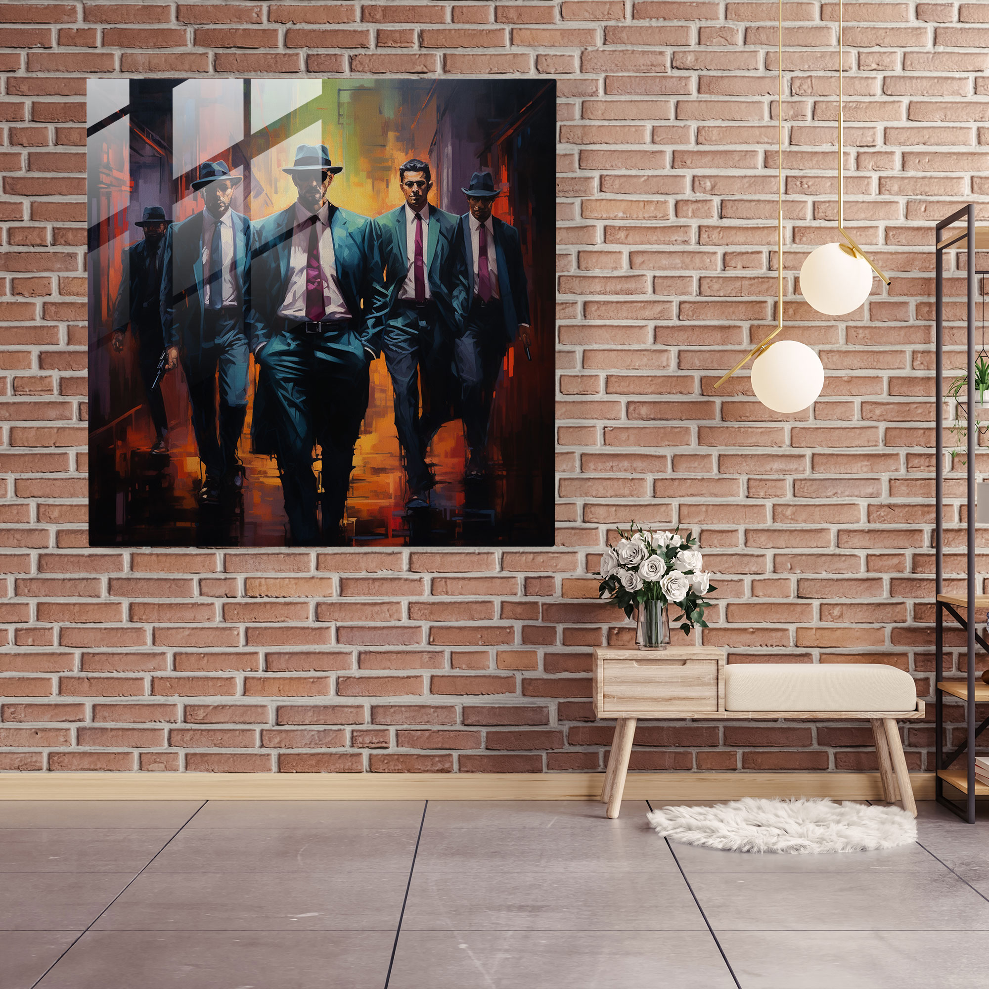 Luminous Spectrum Glass Print - Gangster Gathering in the Shadows - Modern Wall Decoration