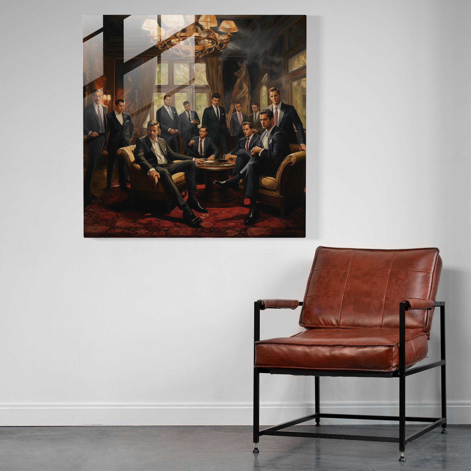 Transcendent Impressions Glass Print - Elite Mob Gathering in Opulent Surroundings - Glass Wall Art