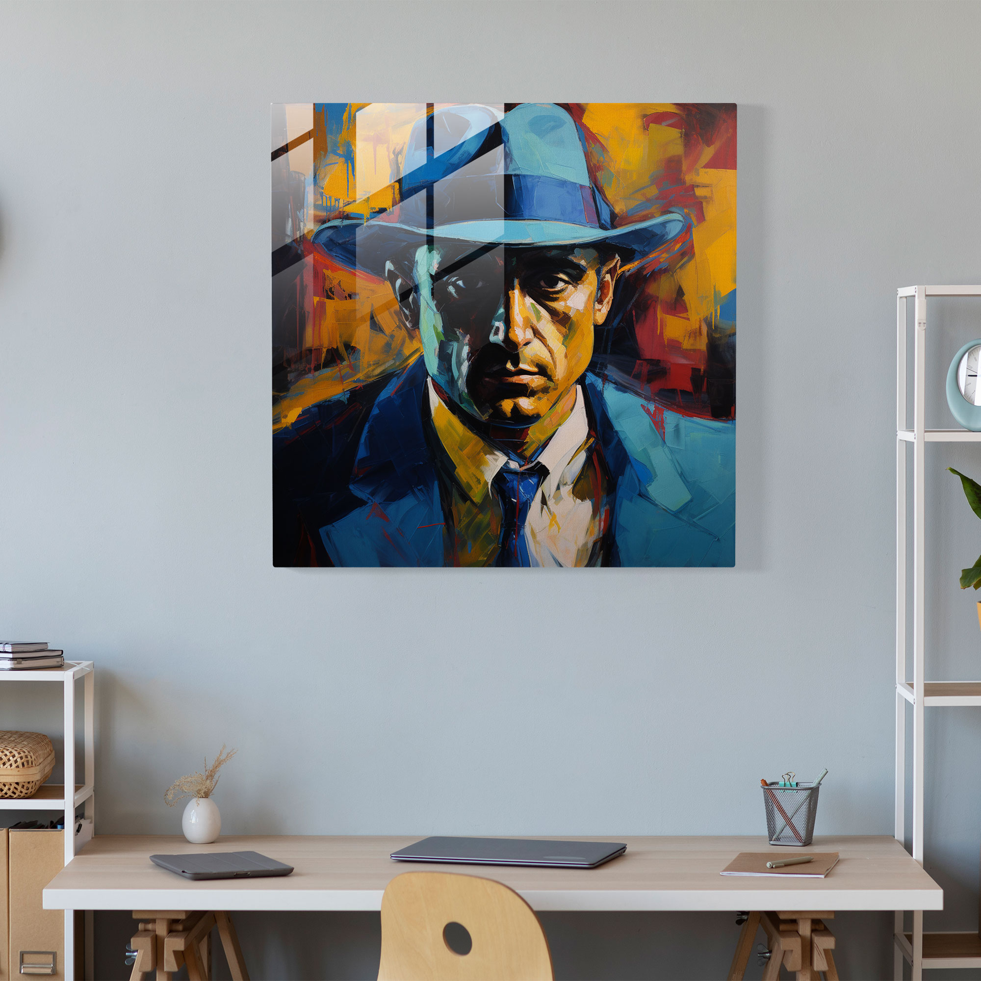 Dynamic Emotions Glass Print - Intense Mobster Portrait - Modern Wall Decoration with Glass Art
