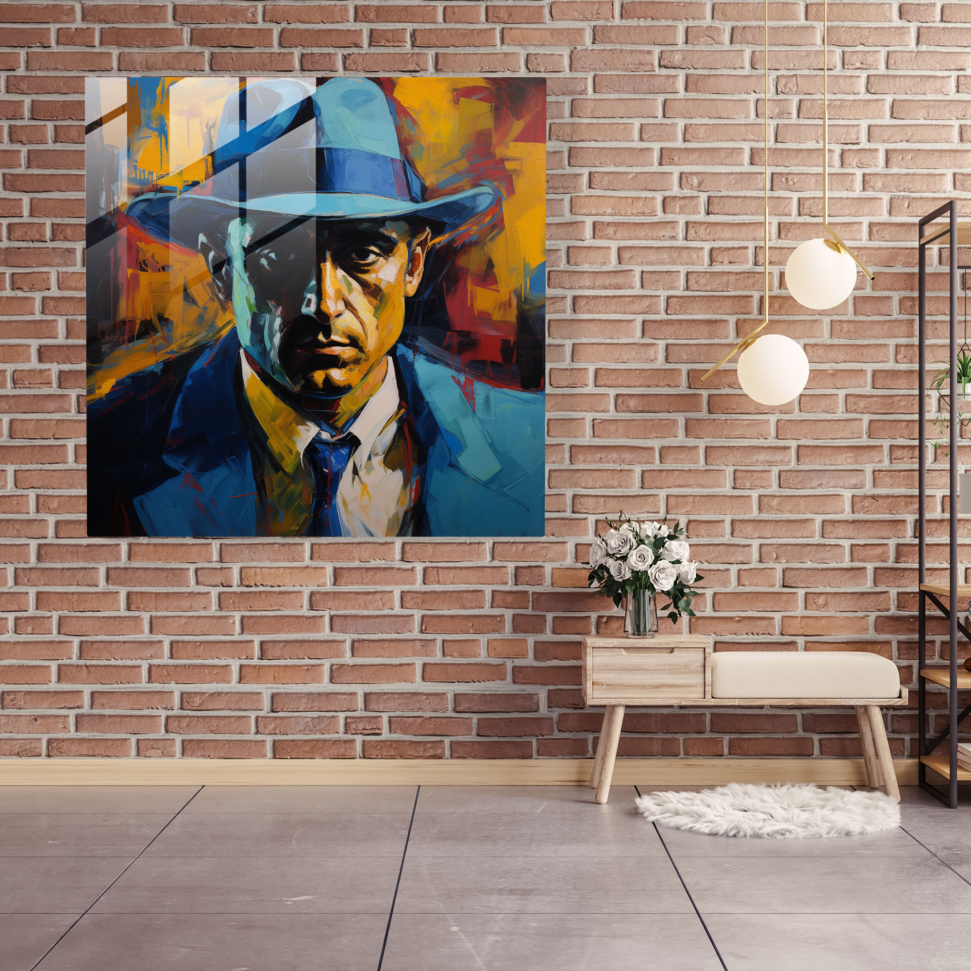 Dynamic Emotions Glass Print - Intense Mobster Portrait - Modern Wall Decoration with Glass Art