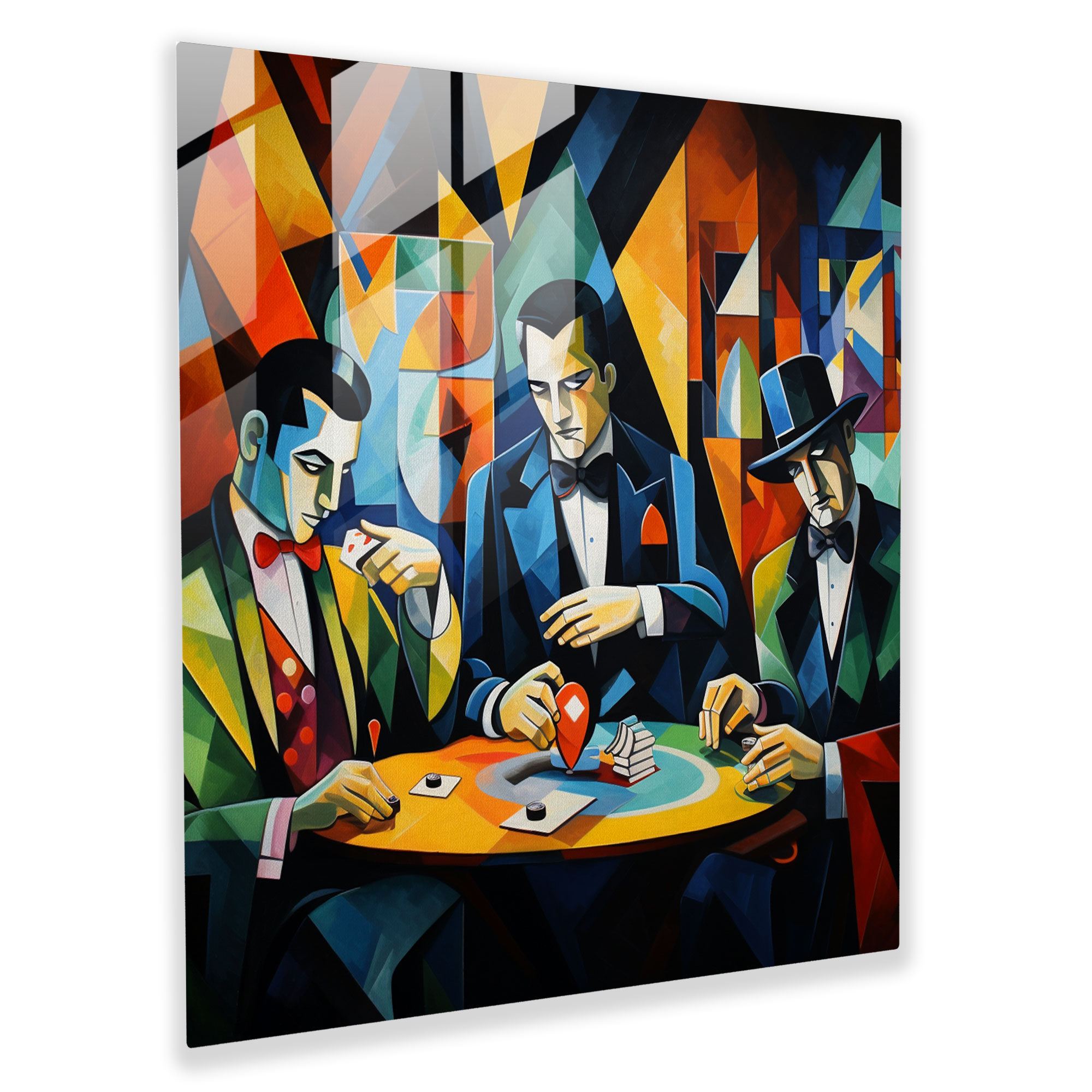 Soyut Gerçeklik Cam Tablosu - Kübist Mafya Üyeleri Poker Oynarken - Modern Cam Duvar Sanatı Dekorasyonu