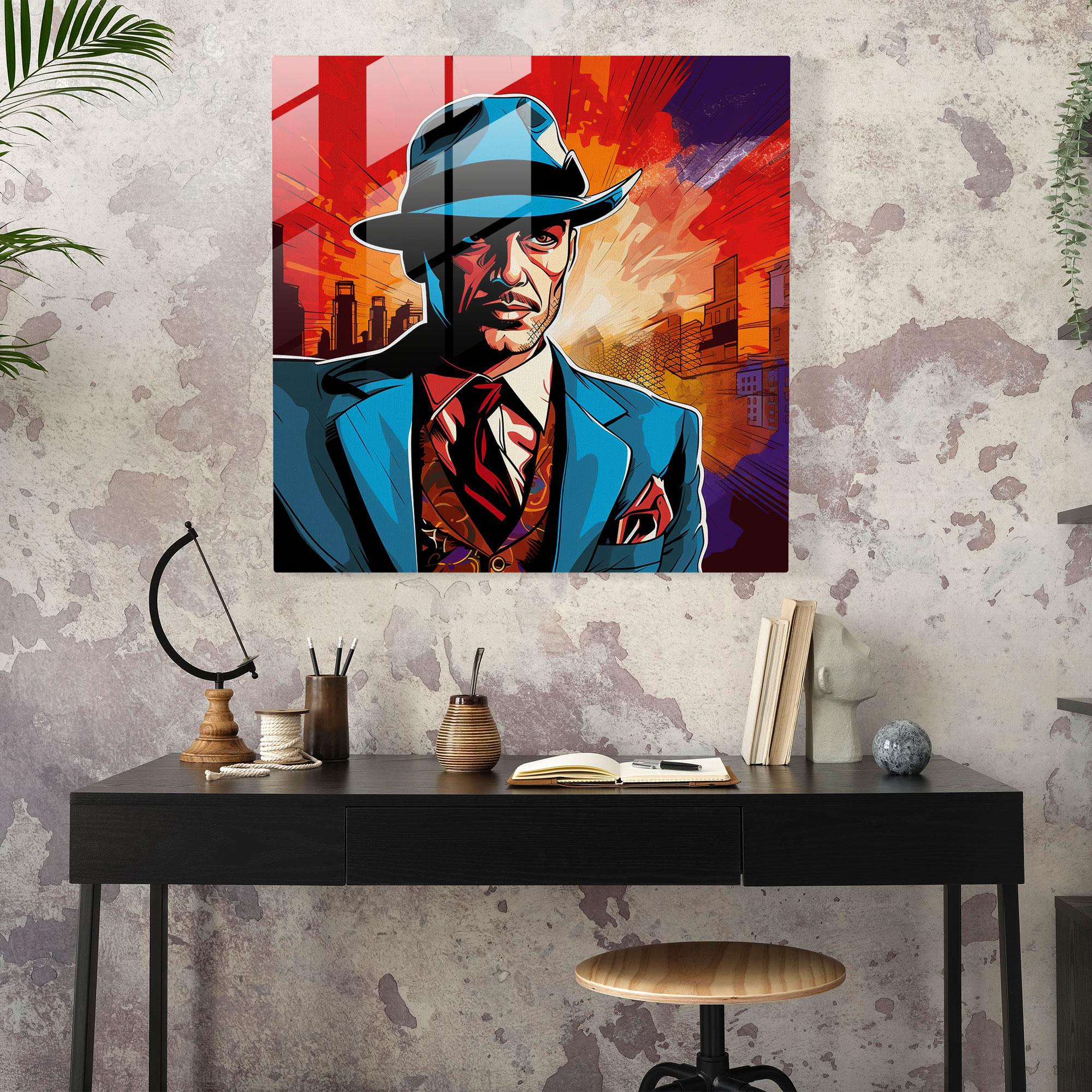 Whimsical Noir Glass Print - Glass Wall Art for Home Decoration and Wall Decor - Pop Art Glass Illustration