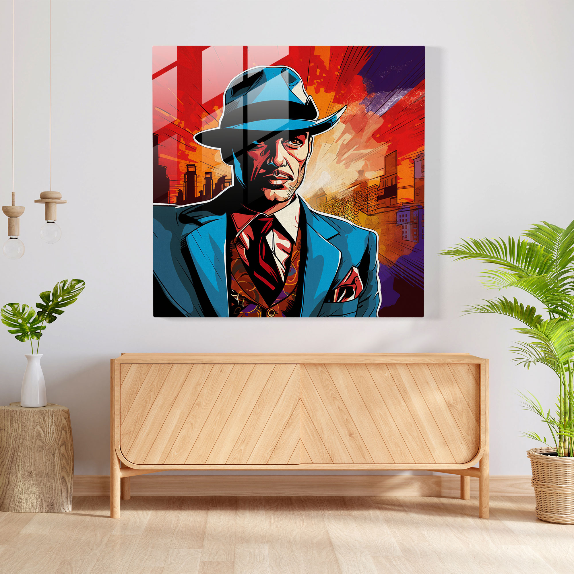 Whimsical Noir Glass Print - Glass Wall Art for Home Decoration and Wall Decor - Pop Art Glass Illustration
