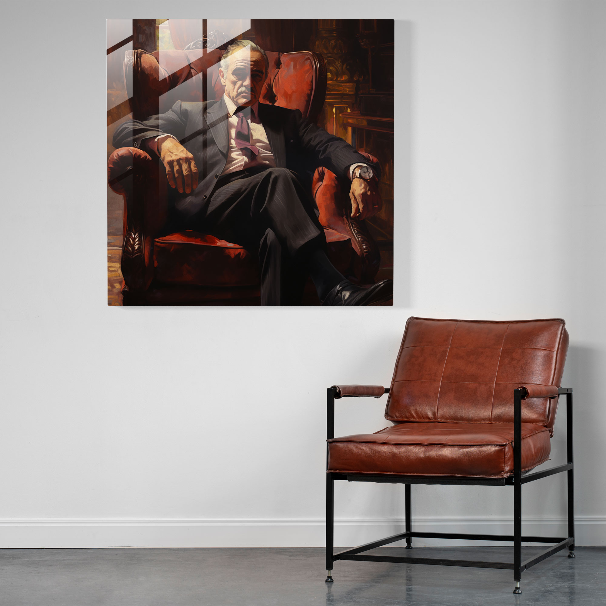 Captivating Glass Print of a Powerful Mafia Boss