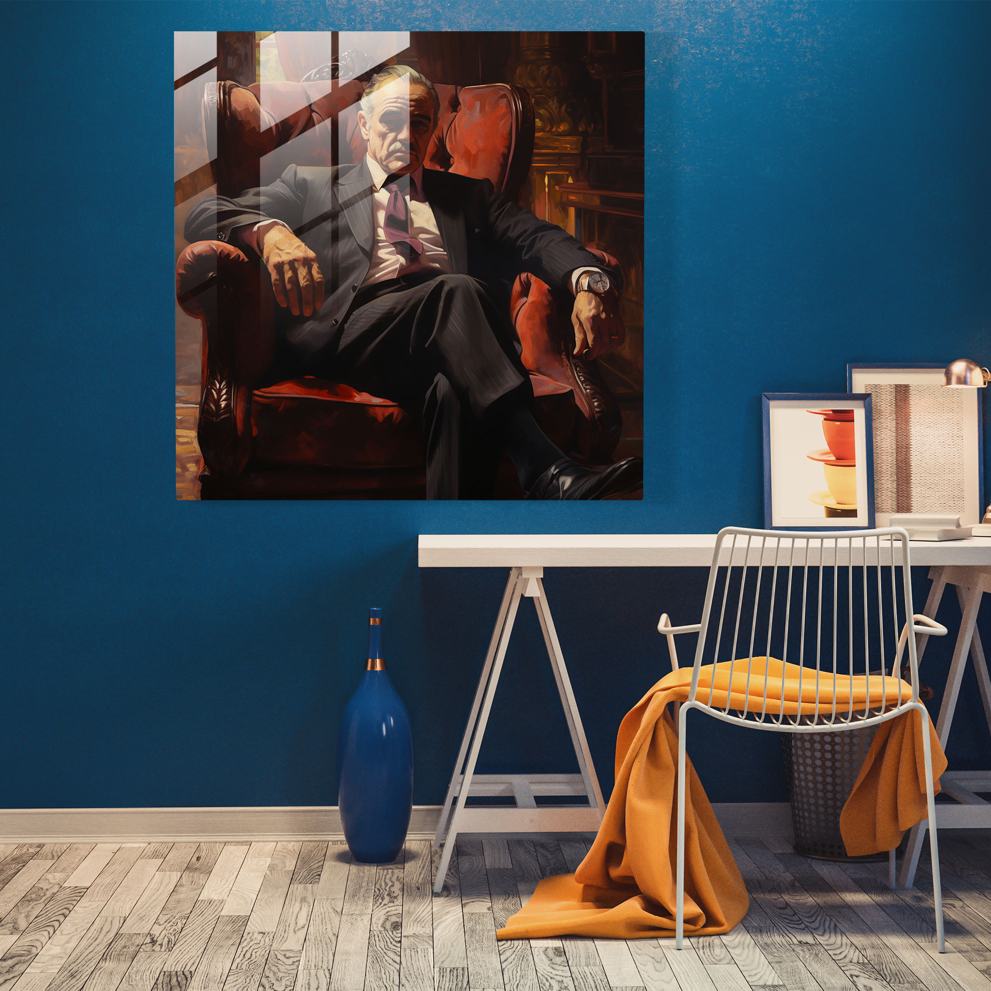 Captivating Glass Print of a Powerful Mafia Boss