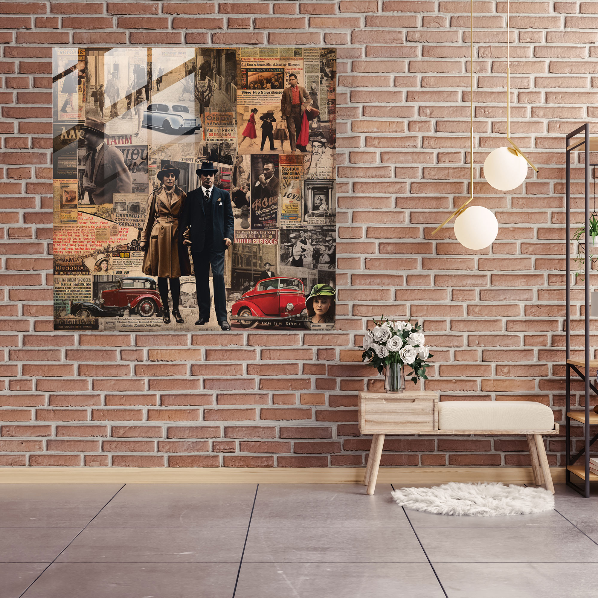 Chronicles Unveiled - Glass Print of Mixed Media Mob Collage - Newspaper Clippings and Vintage Photographs - Wall Decoration, Glass Art, Home Decoration