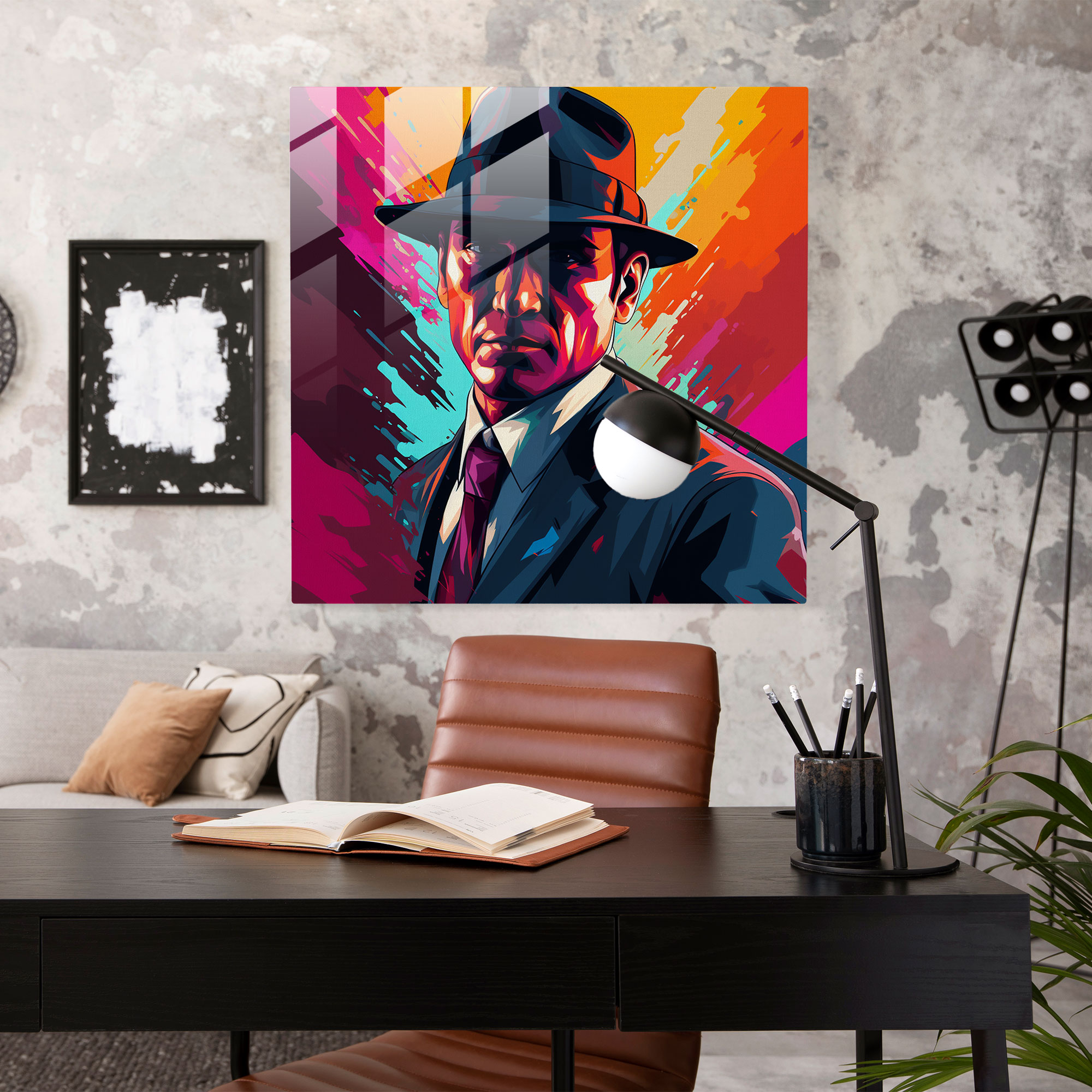 Captivating Pop Art Glass Print Wall Art - Vibrant Depiction of a Famous Mobster in Dynamic Comic Book Style - High Quality Glass Printing - Home Decoration, Wall Decor, Glass Art, Modern Art Work