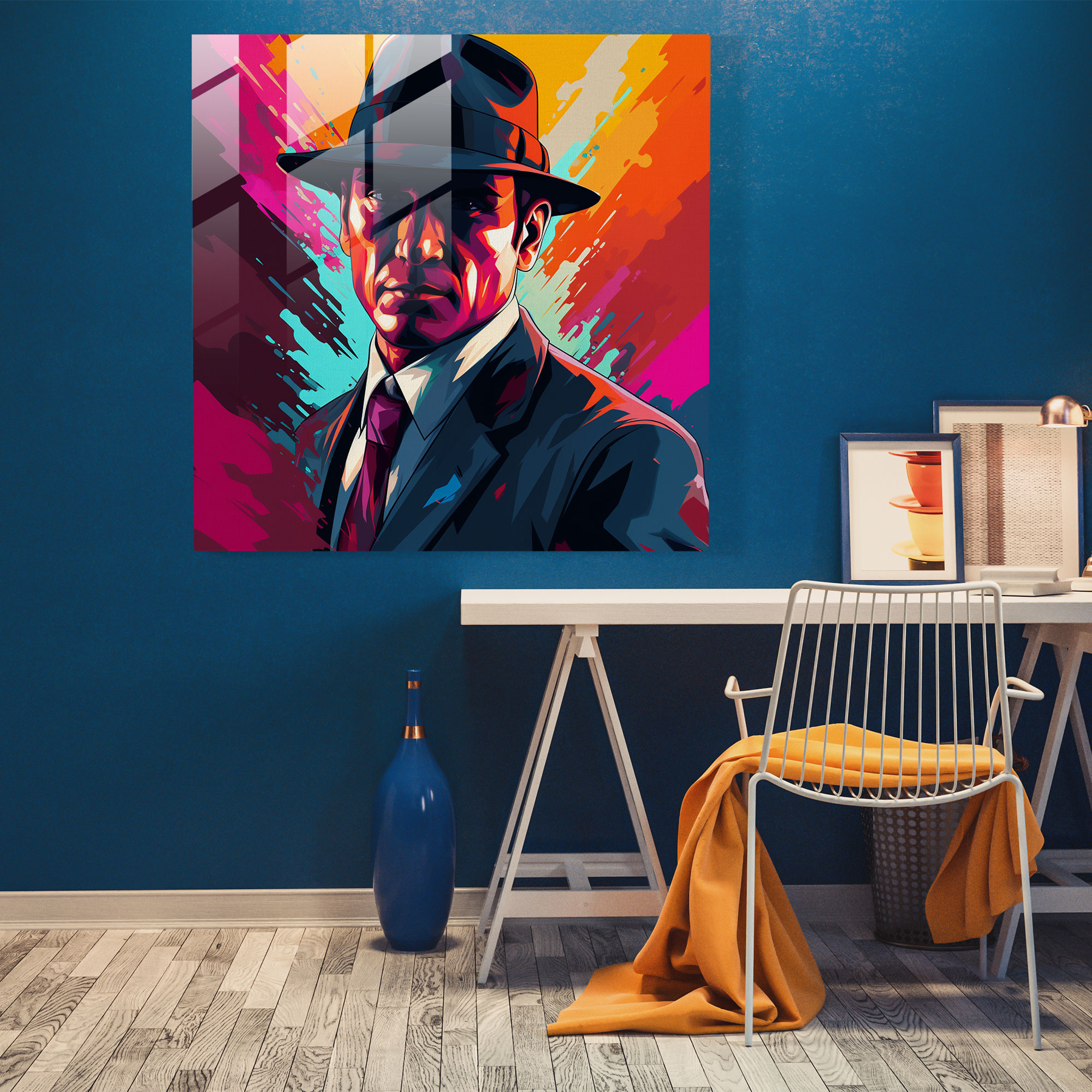 Captivating Pop Art Glass Print Wall Art - Vibrant Depiction of a Famous Mobster in Dynamic Comic Book Style - High Quality Glass Printing - Home Decoration, Wall Decor, Glass Art, Modern Art Work