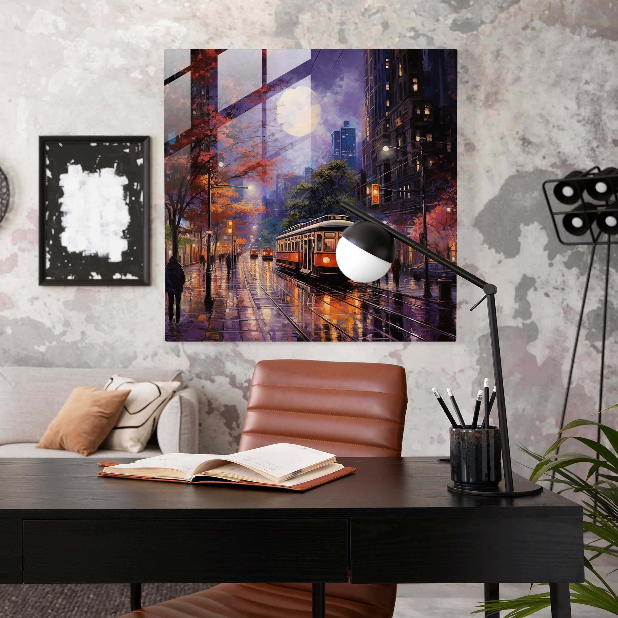 Illuminated Glass Wall Art: Nocturnal Cityscape