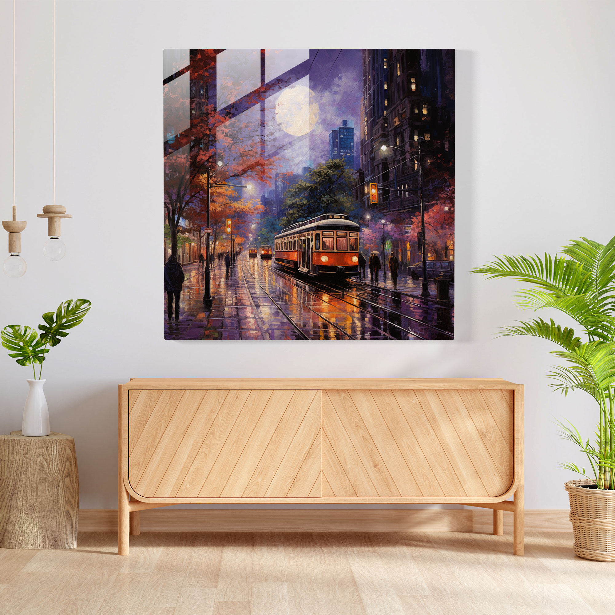 Illuminated Glass Wall Art: Nocturnal Cityscape