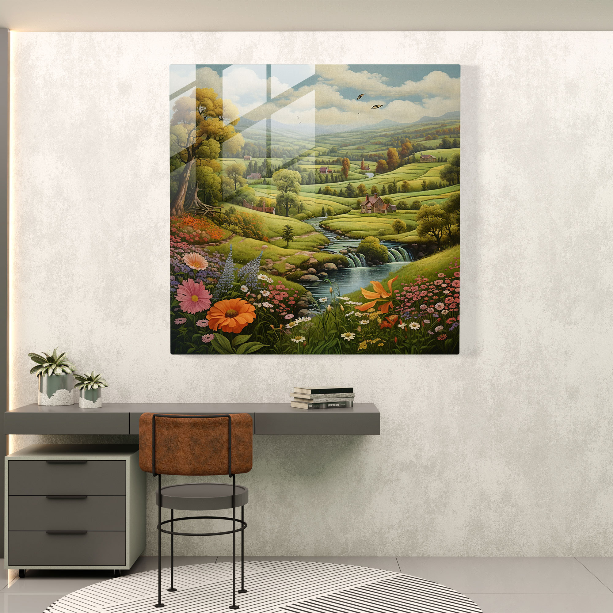 Tranquil Nature Vista Glass Print