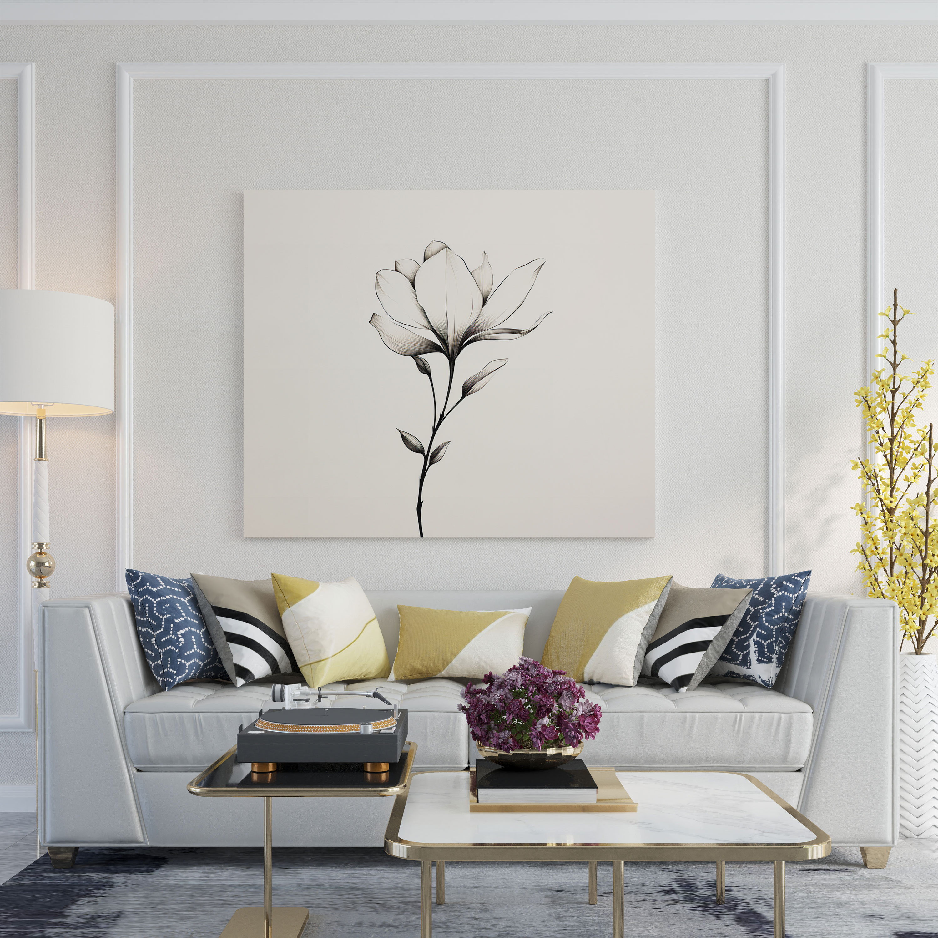Magnolia Wall Art - Magnolia, Minimalist Line Drawing, Canvas, Magnolia