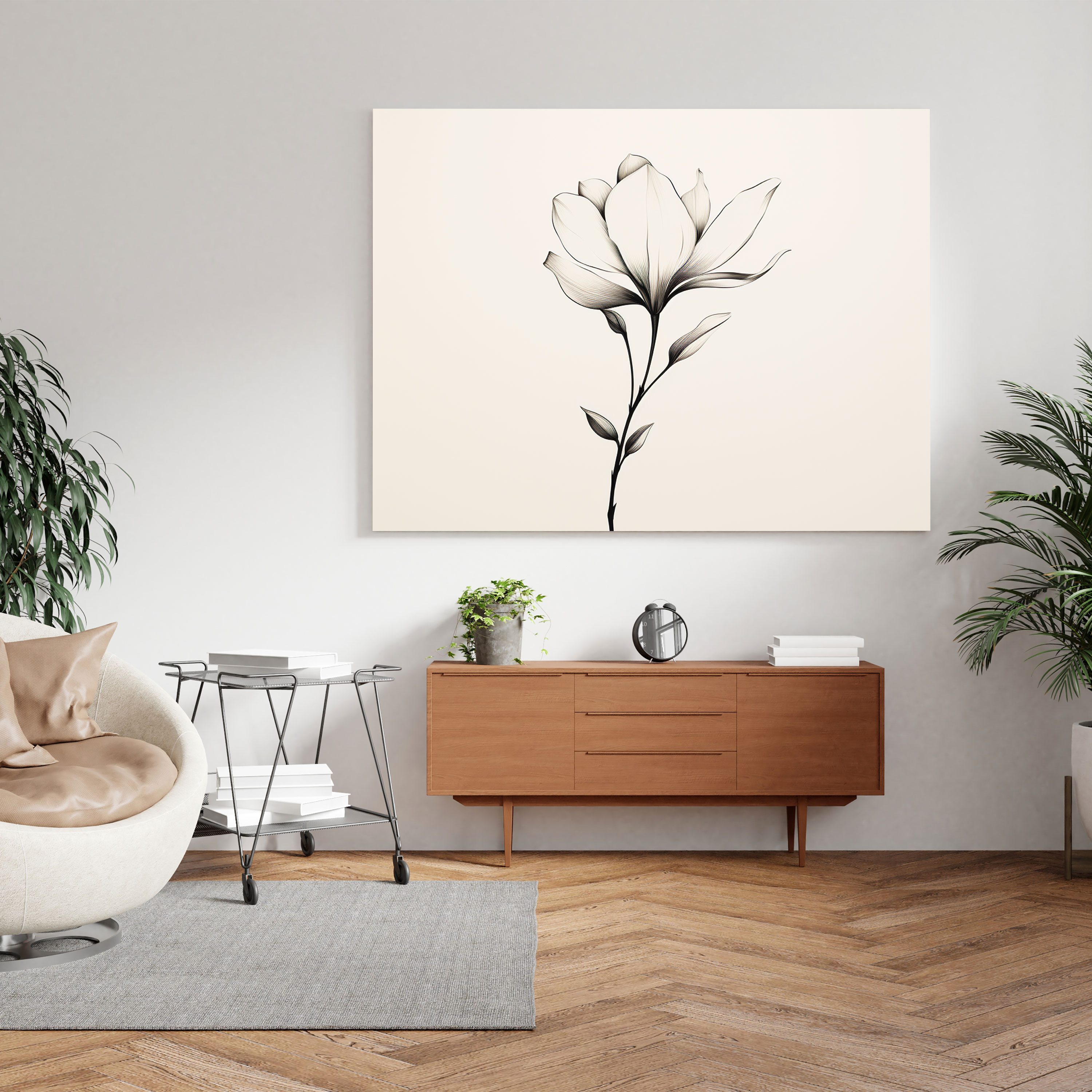 Magnolia Wall Art - Magnolia, Minimalist Line Drawing, Canvas, Magnolia