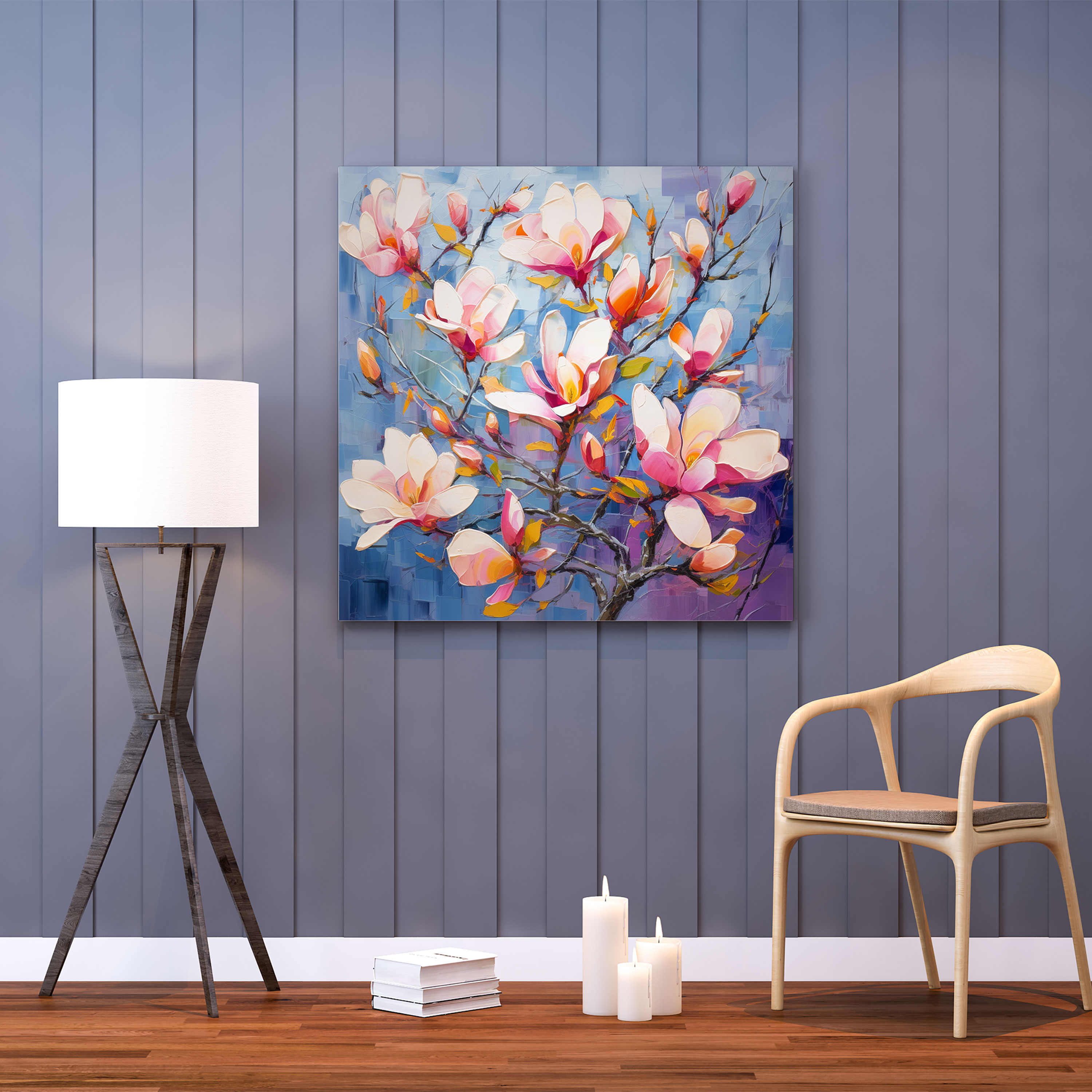 Magnolia Canvas Print: Abstract Oil Painting - Magnolia, Canvas, Vibrant Flowers, Canvas Print