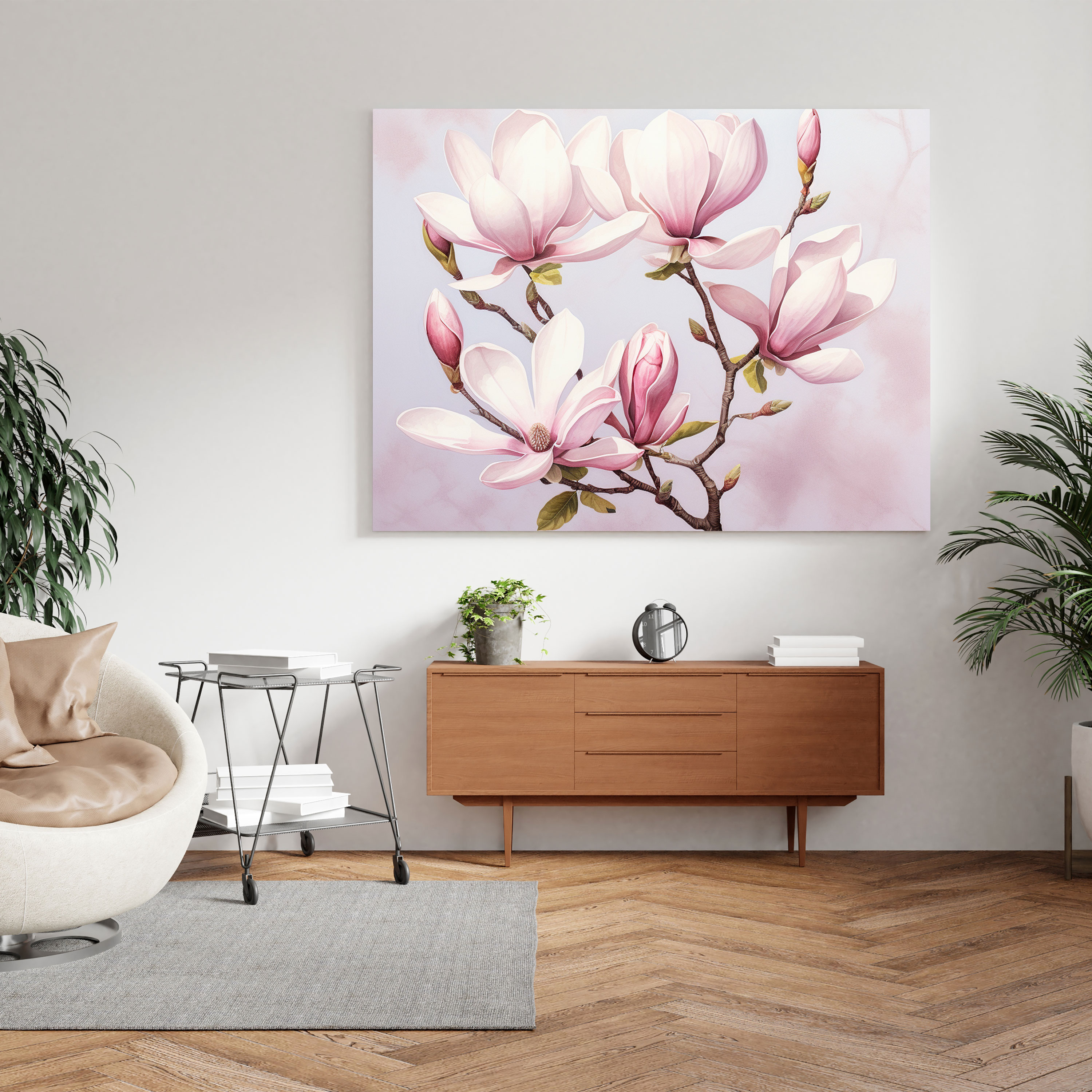 Magnolia Wall Art: Watercolor Illustration - Magnolia, Serene Pastel Background, Canvas, Home Decoration