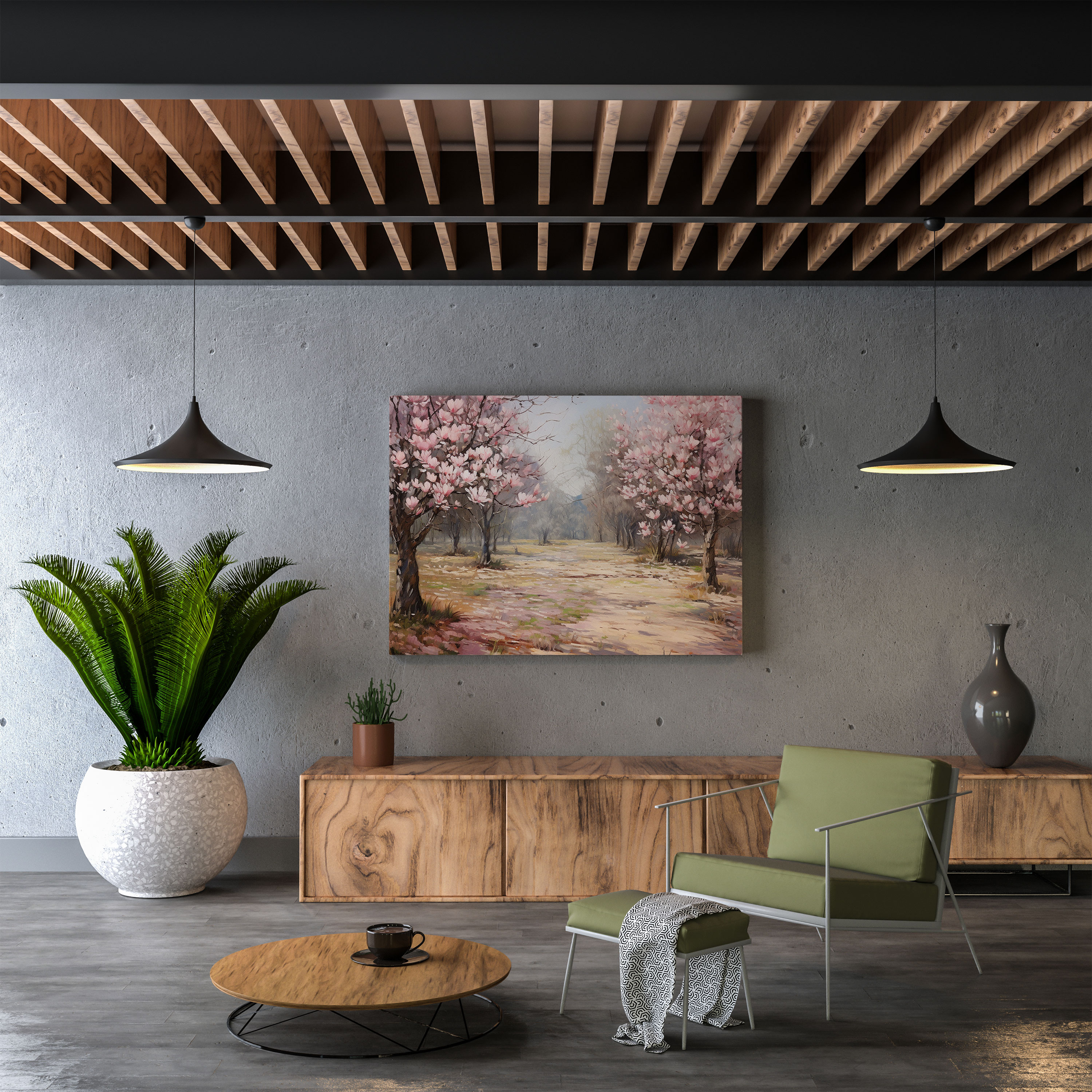 Magnolia Canvas Print: Impressionistic Painting - Magnolia, Field Of Magnolia Trees, Wall Decoration, Impressionistic Painting