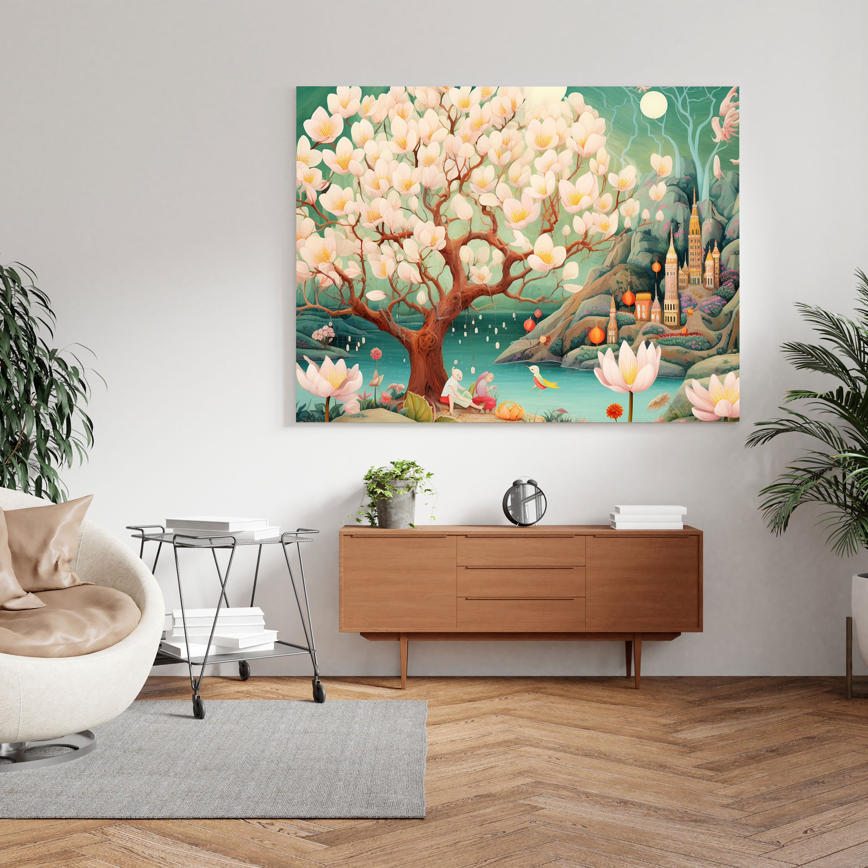 Magnolia Wall Decoration: Whimsical Illustration - Magnolia, Wall Decoration, Canvas, Canvas Wall Art