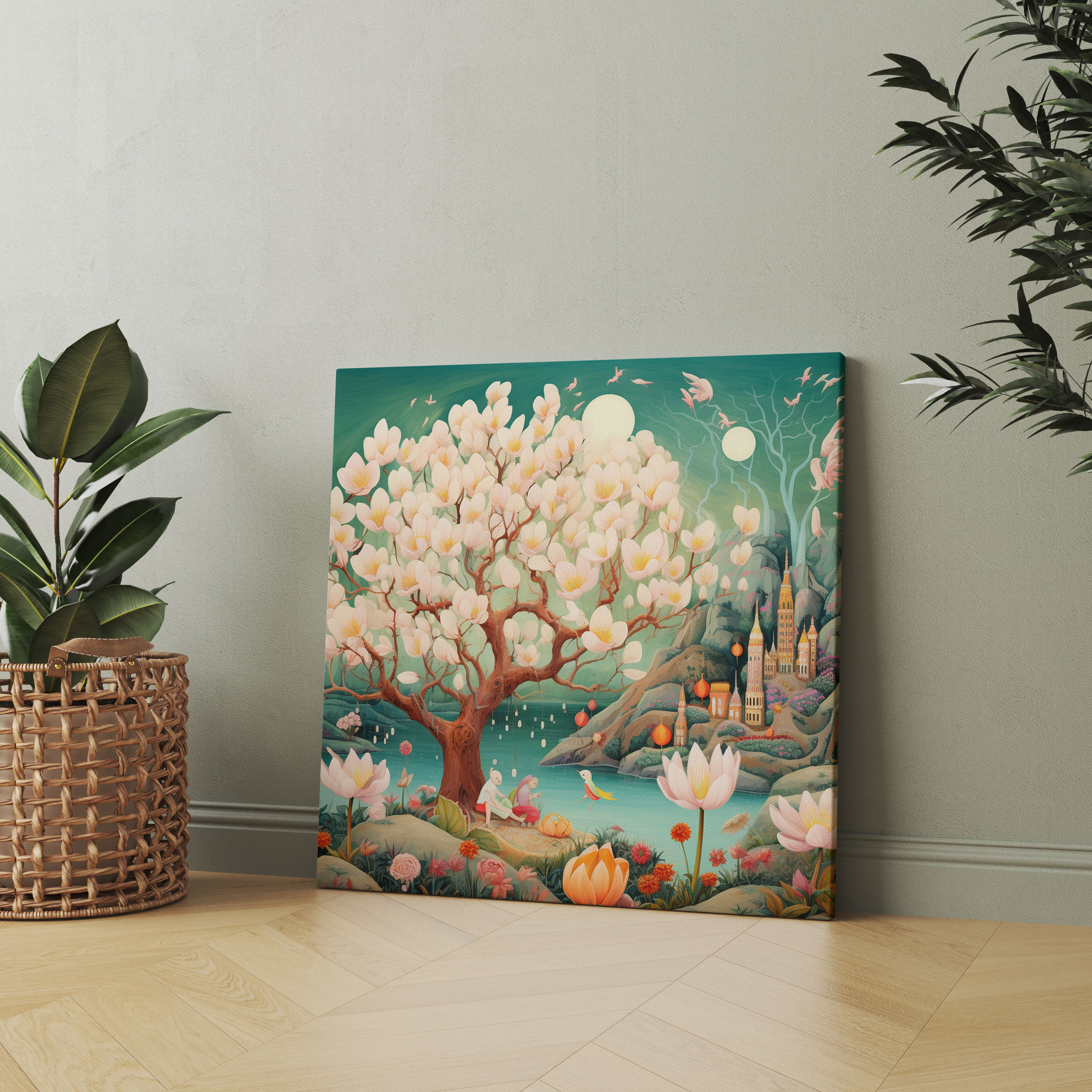 Magnolia Wall Decoration: Whimsical Illustration - Magnolia, Wall Decoration, Canvas, Canvas Wall Art