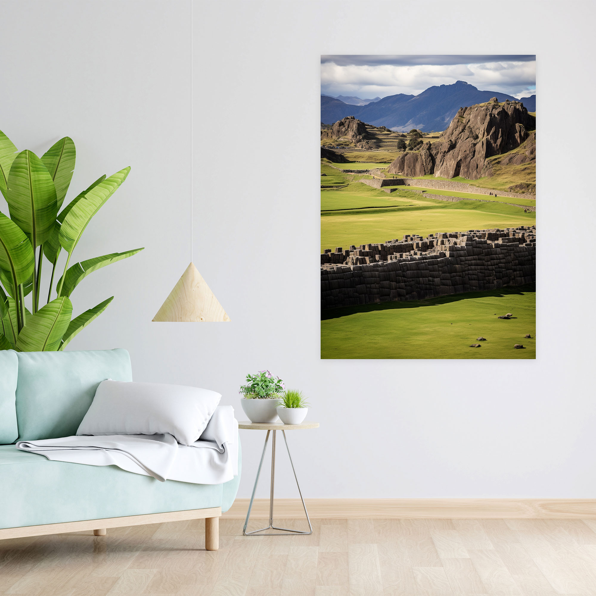 Sacsayhuaman Fortress Wall Art - Mayan, Canvas Print, Mountain Backdrop, Home Decoration