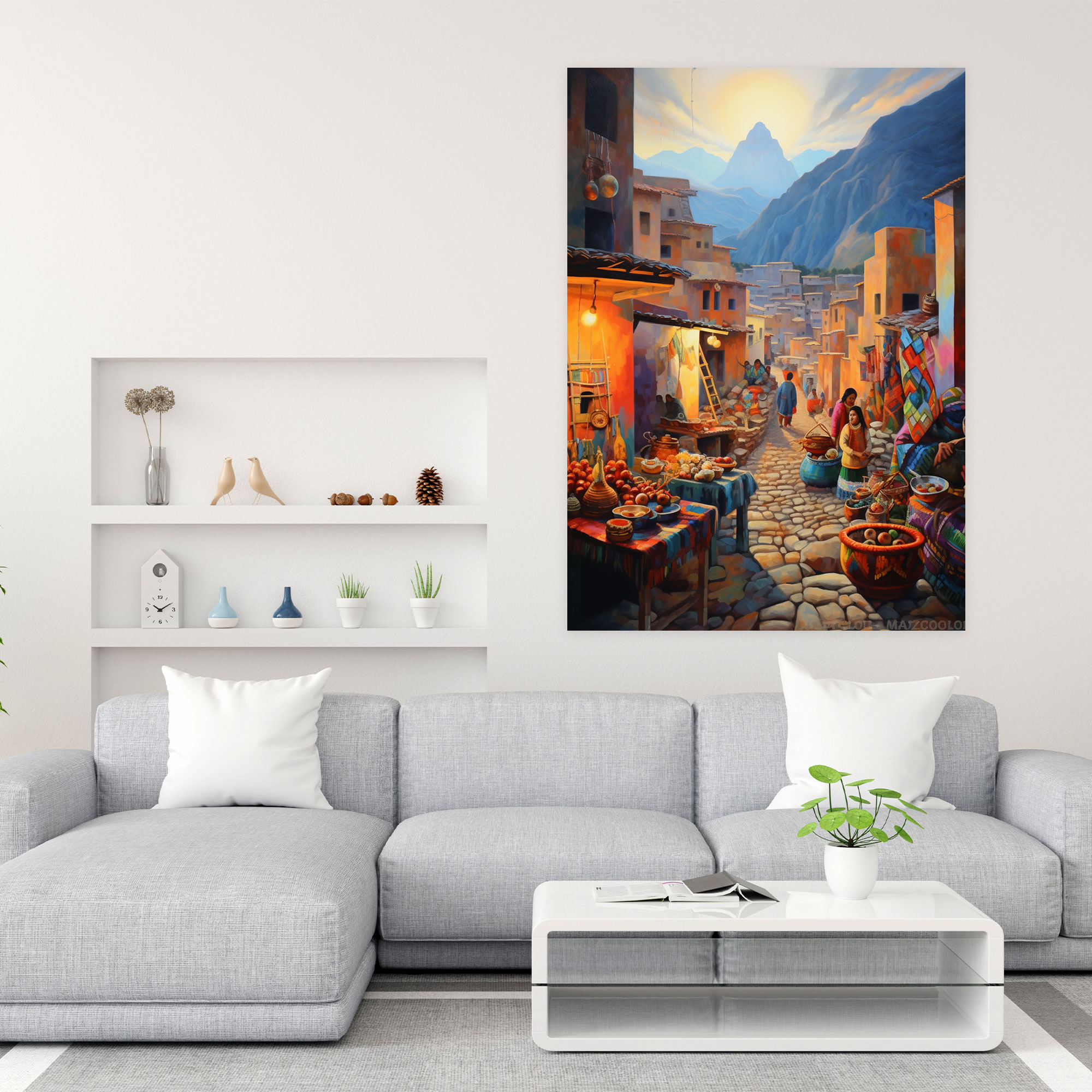 Inca Civilization Canvas Print - Vibrant Marketplace Wall Art - Mayan, Canvas, Home Decoration, Canvas Wall Art