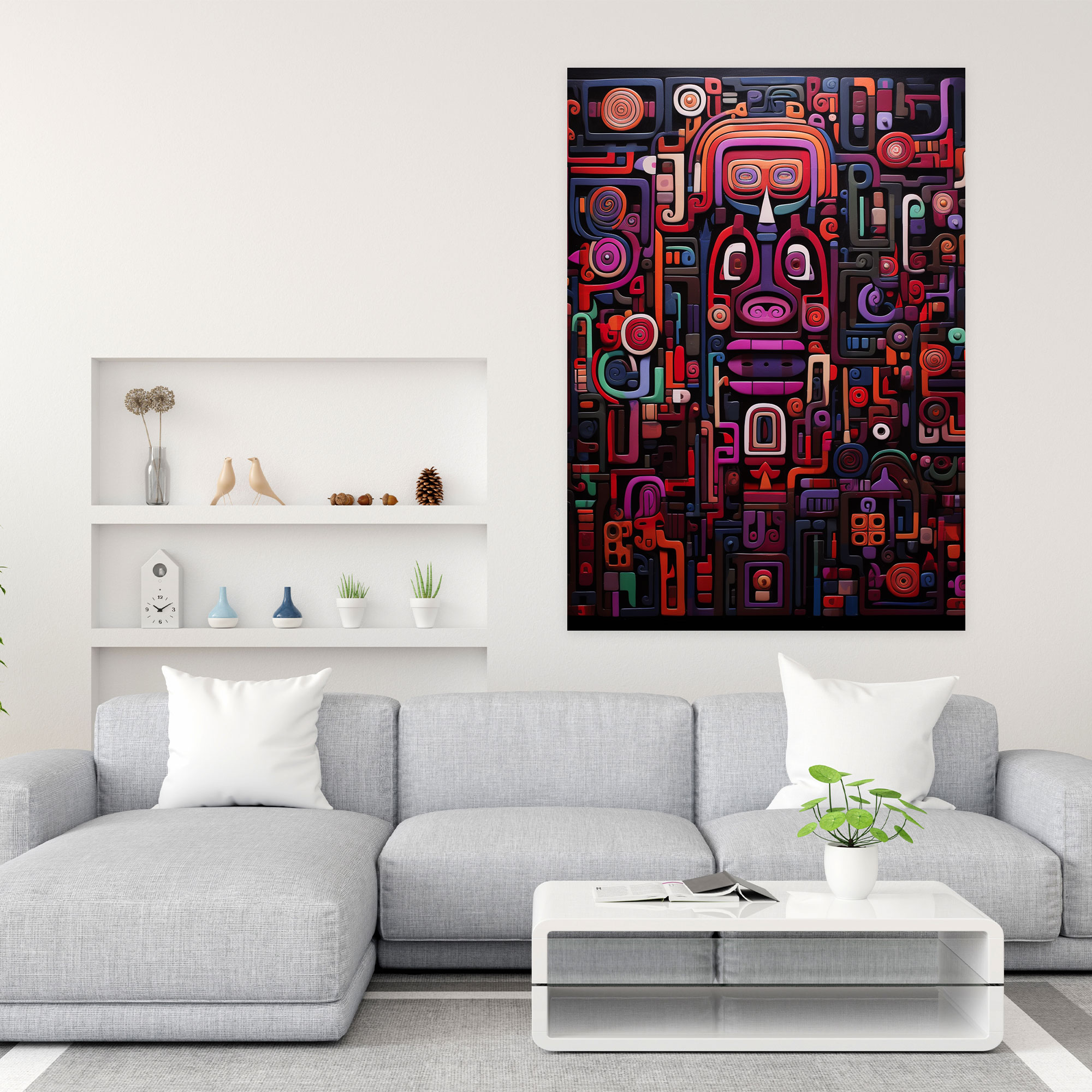 Inca Civilization Abstract Canvas Print - Mayan, Inca Symbols, Contemporary Artwork, Canvas